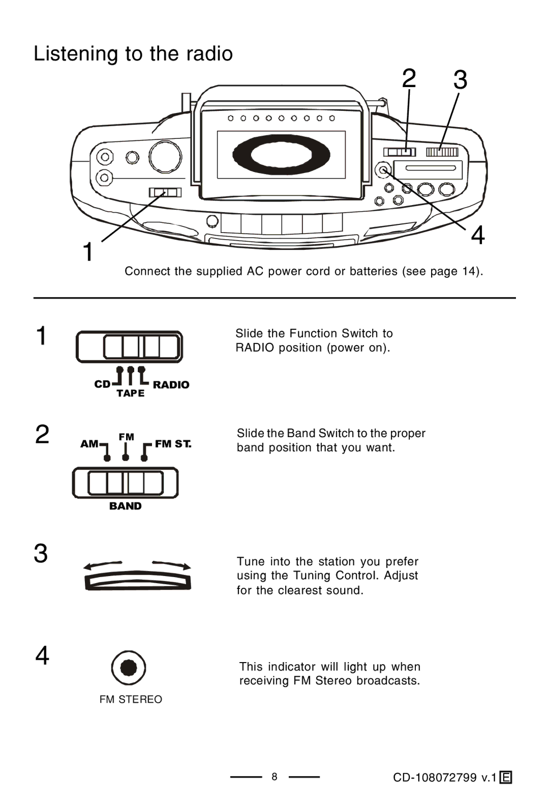 Lenoxx Electronics CD-108 operating instructions Listening to the radio 