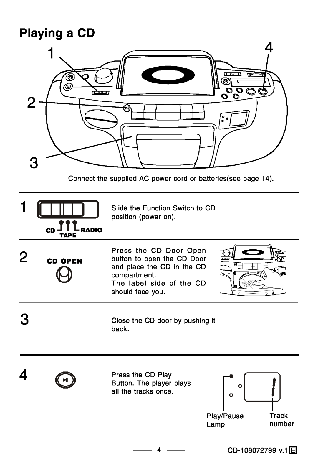 Lenoxx Electronics CD-108 operating instructions Playing a CD 