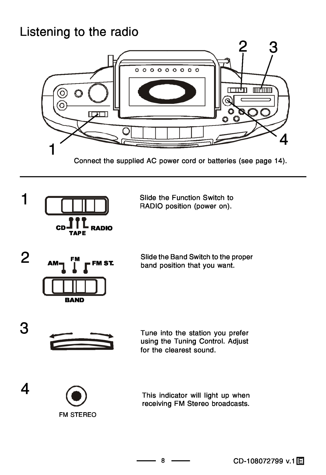 Lenoxx Electronics CD-108 operating instructions Listening to the radio 