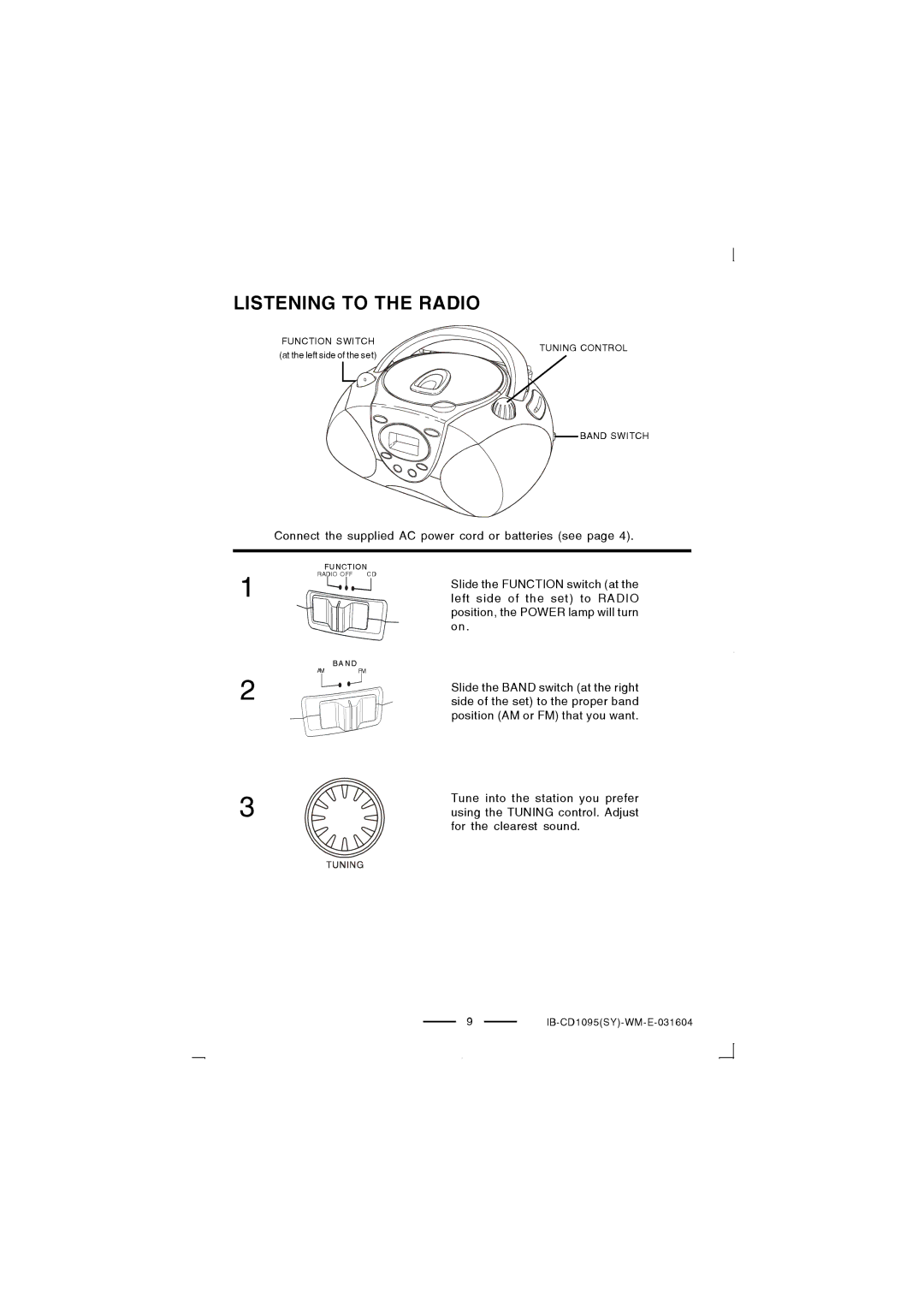 Lenoxx Electronics CD-1095 manual Listening to the Radio 