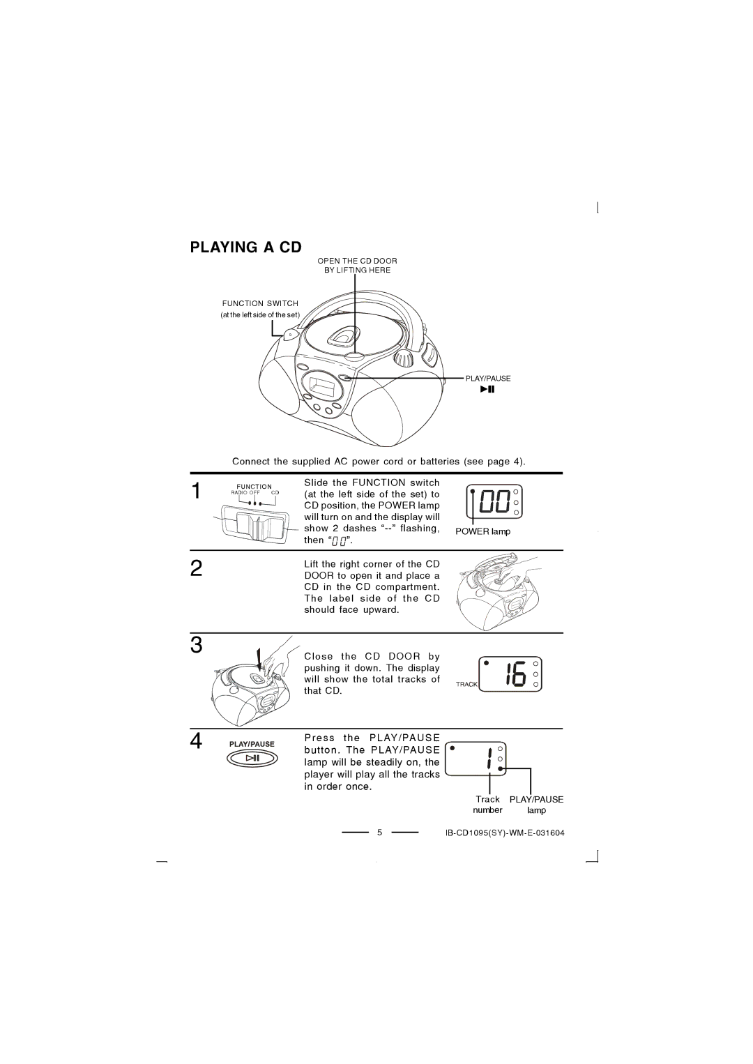 Lenoxx Electronics CD-1095 manual Playing a CD 