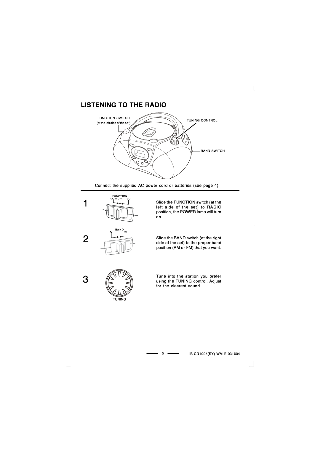 Lenoxx Electronics CD-1095 manual Listening To The Radio 
