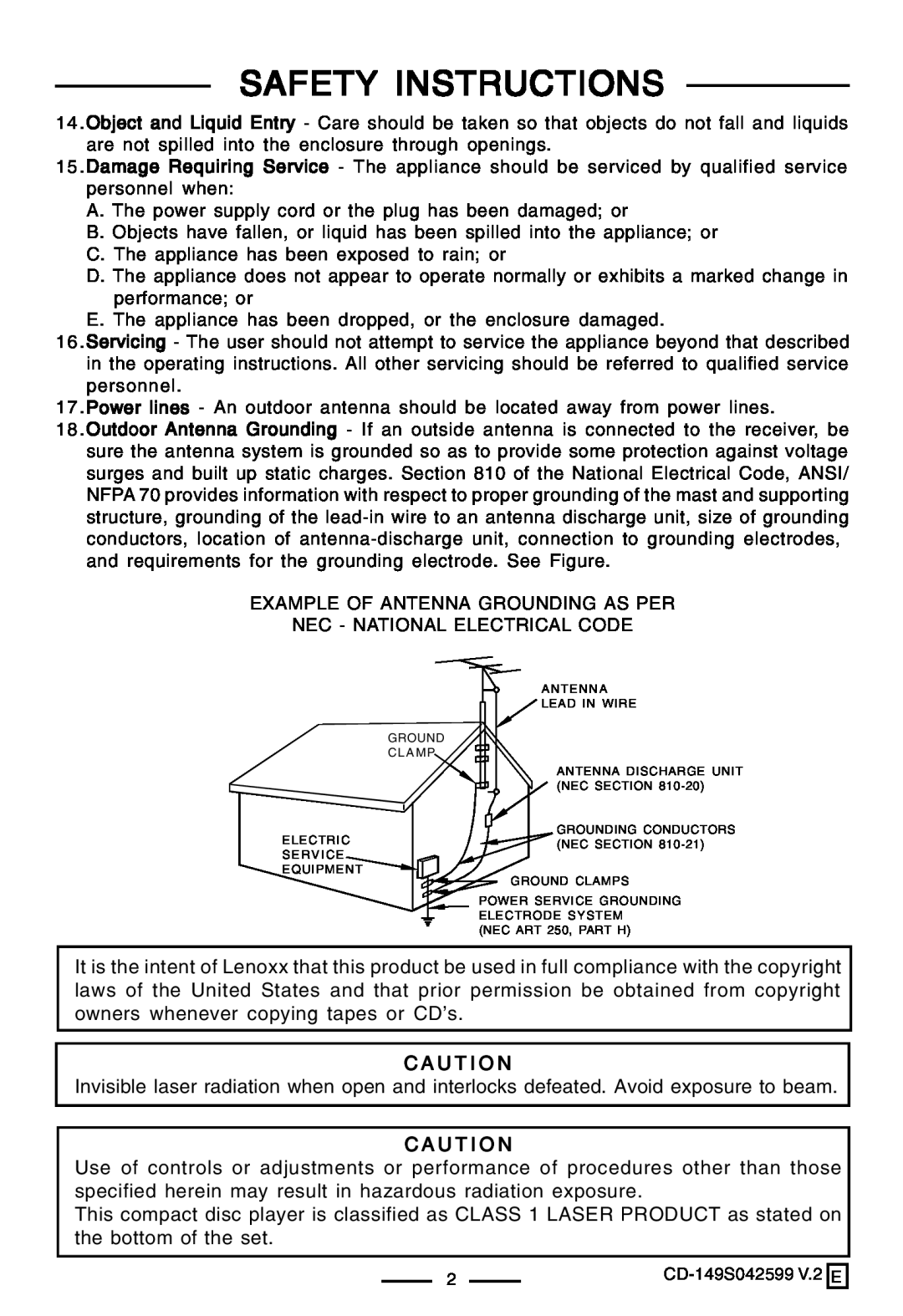 Lenoxx Electronics CD-149 operating instructions Safety Instructions, C A U T I O N 