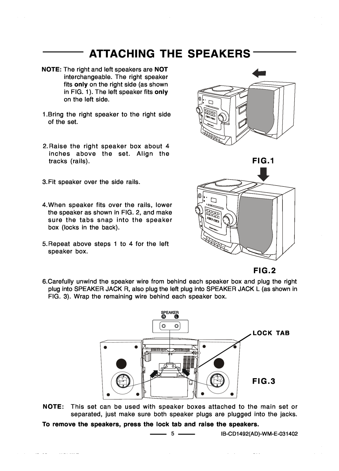 Lenoxx Electronics CD-1492 operating instructions Attaching The Speakers 