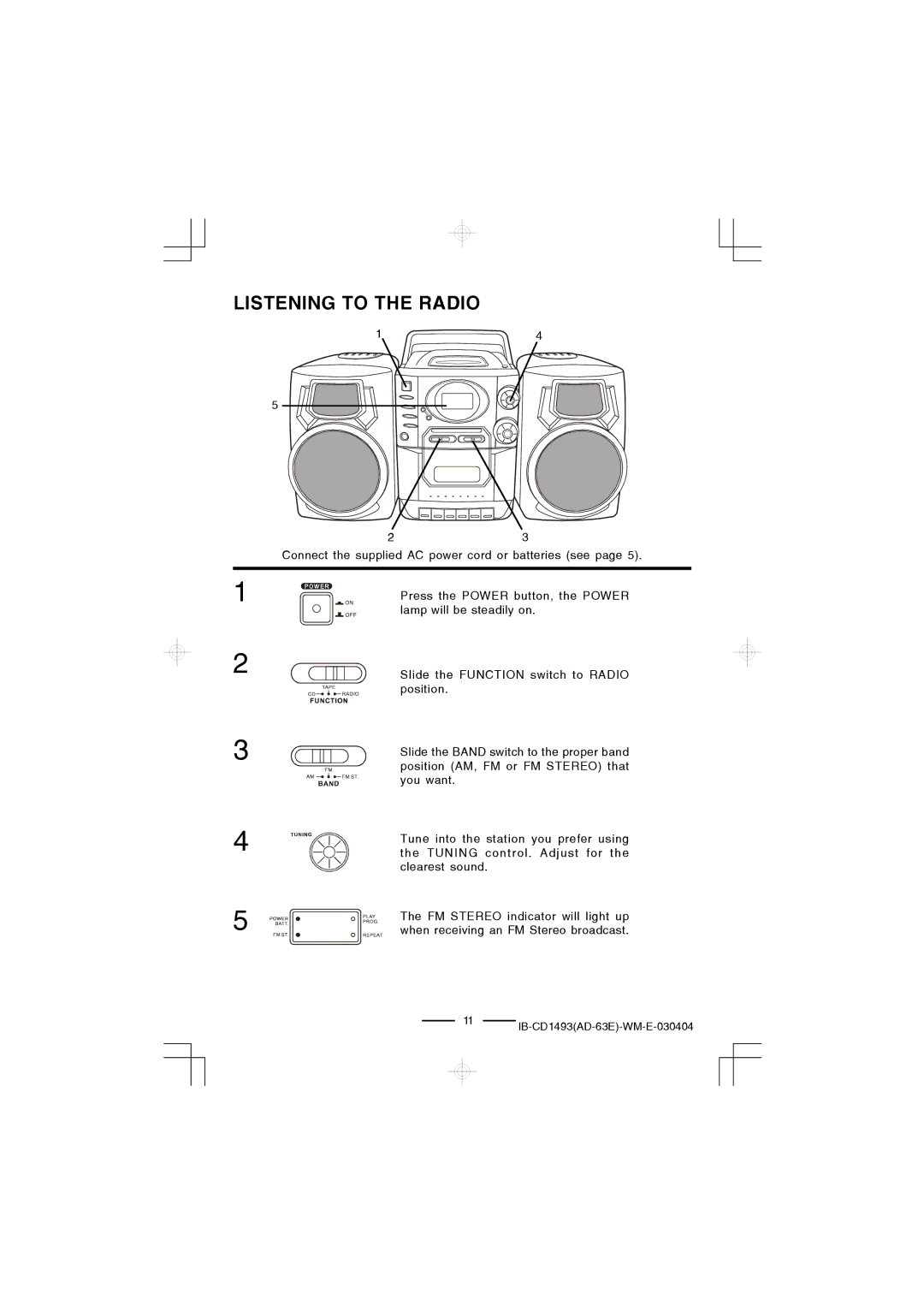 Lenoxx Electronics CD-1493 manual Listening to the Radio 