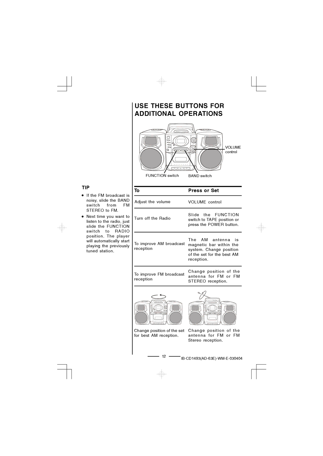 Lenoxx Electronics CD-1493 manual Tip 