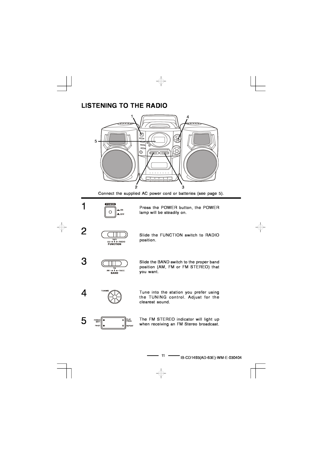 Lenoxx Electronics CD-1493 manual Listening To The Radio 