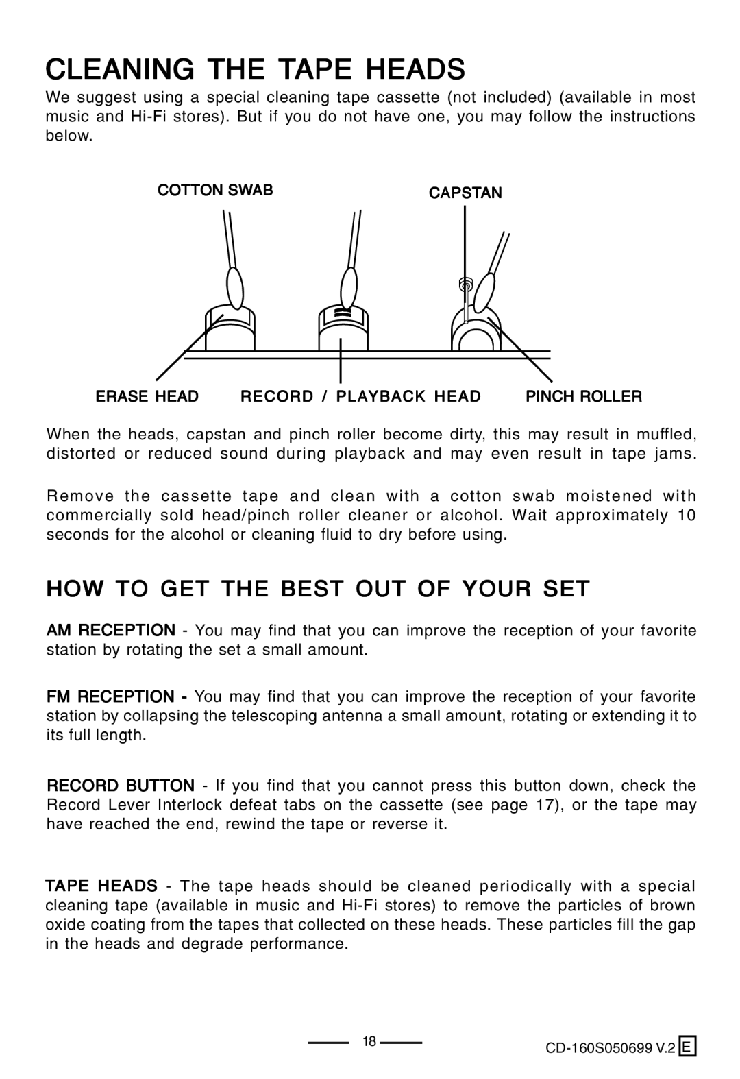 Lenoxx Electronics CD-160 manual Cleaning the Tape Heads, HOW to GET the Best OUT of Your SET 