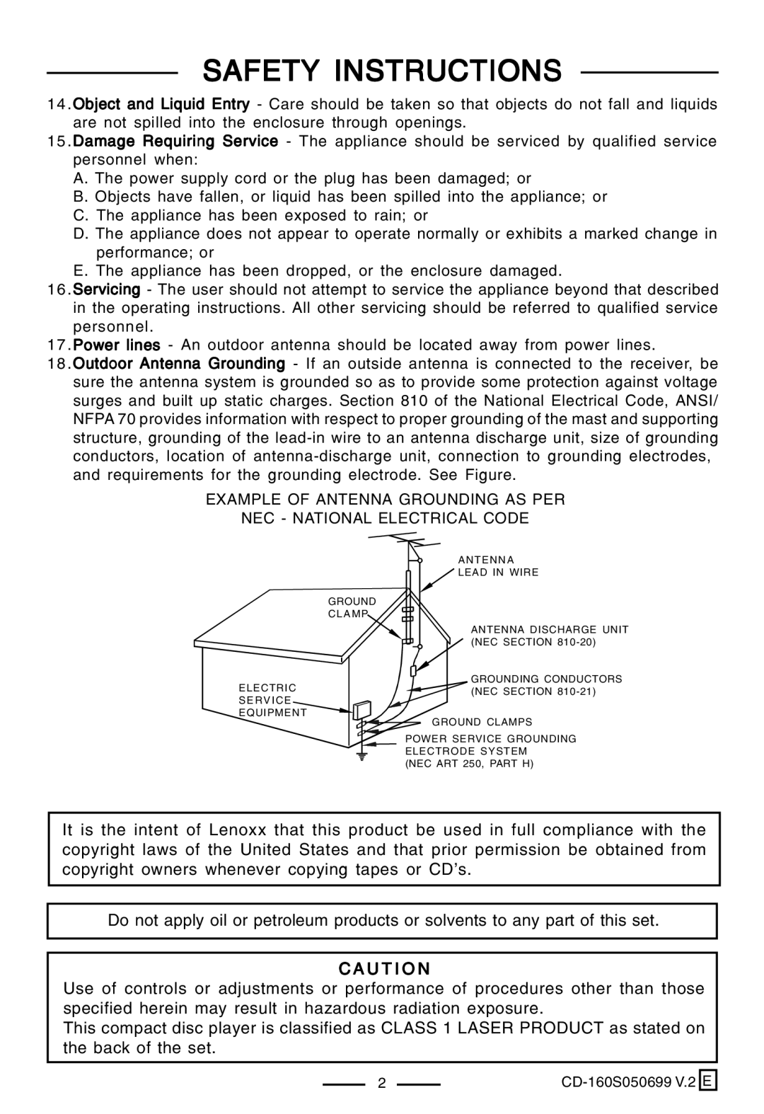 Lenoxx Electronics CD-160 manual U T I O N 