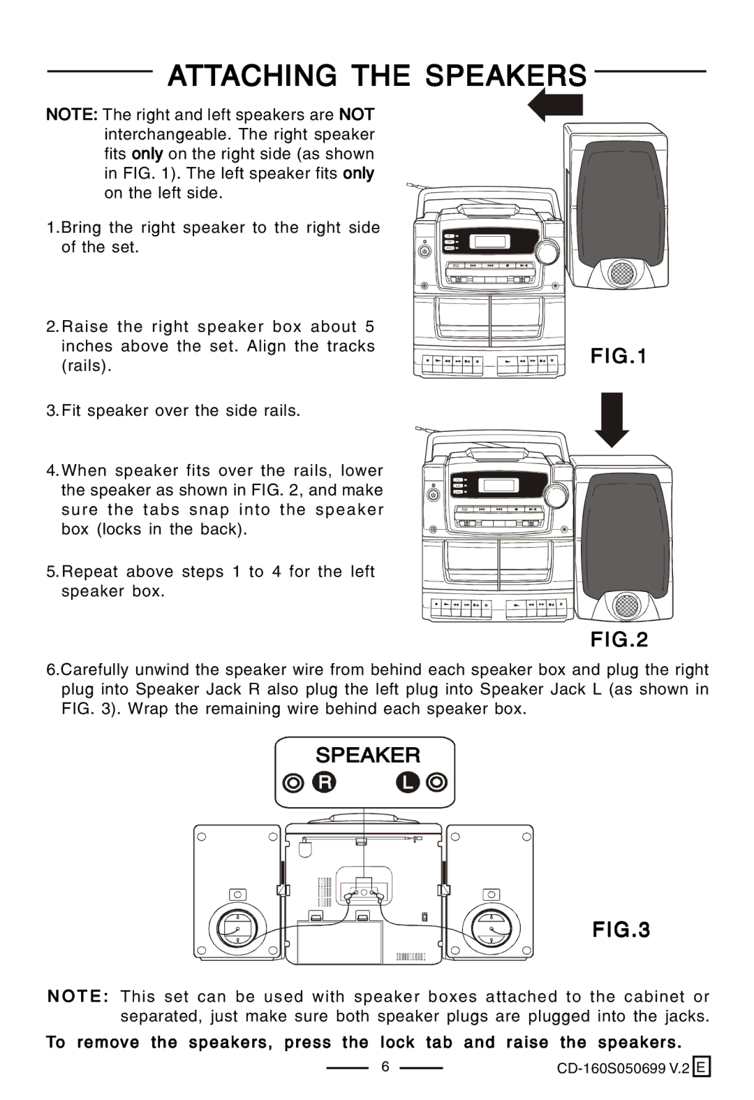 Lenoxx Electronics CD-160 manual Attaching the Speakers 