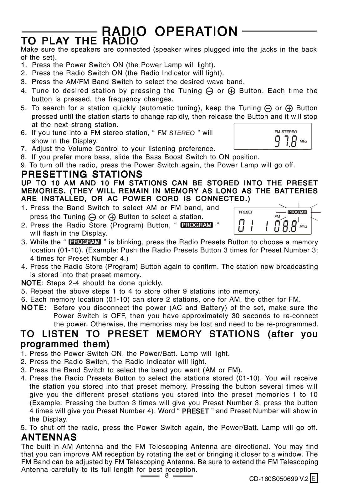 Lenoxx Electronics CD-160 manual Radio Operation, To Play the Radio 