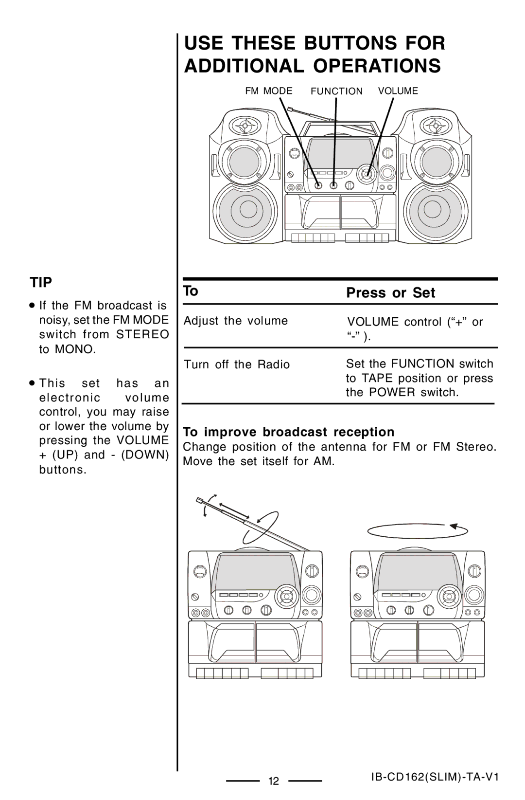 Lenoxx Electronics CD-162 operating instructions Tip 