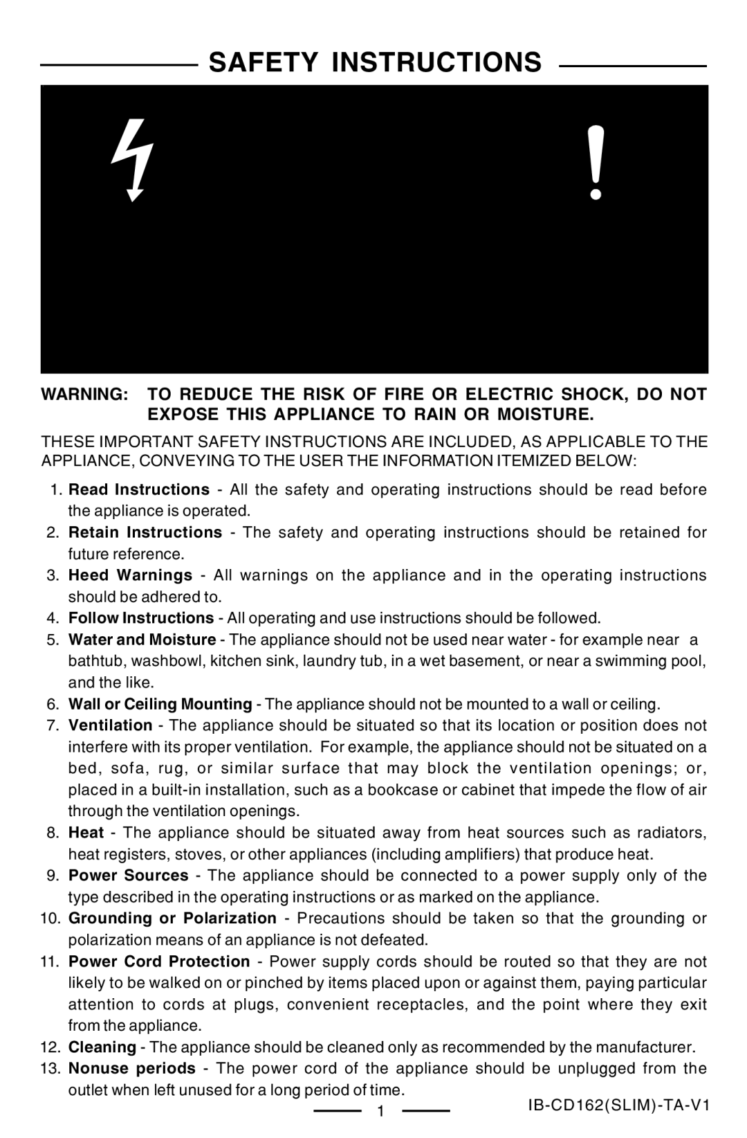 Lenoxx Electronics CD-162 operating instructions Safety Instructions, Servicing to Qualified Service Personnel 