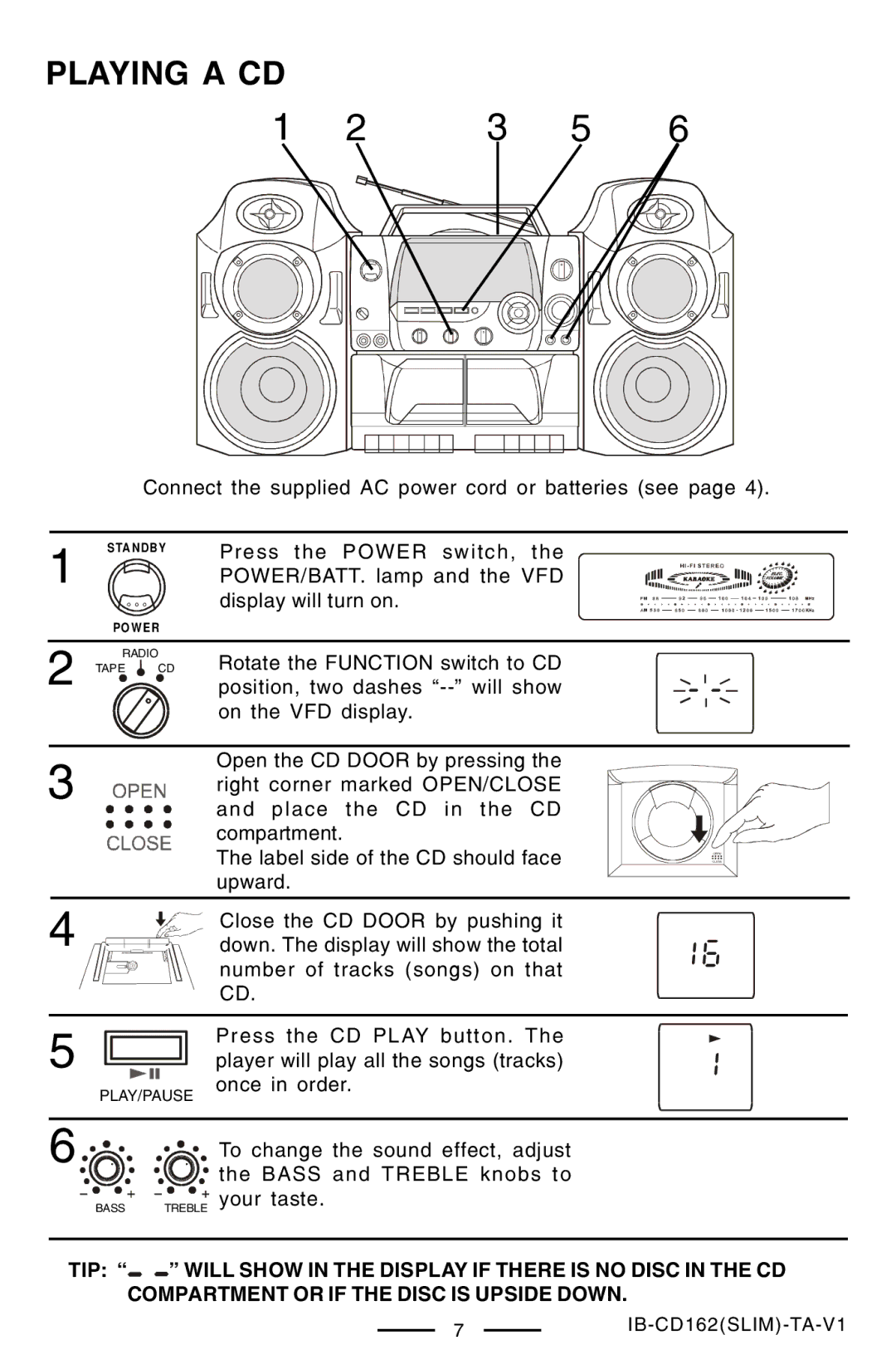 Lenoxx Electronics CD-162 operating instructions Playing a CD 