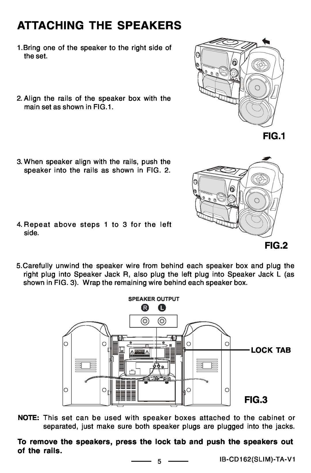 Lenoxx Electronics CD-162 operating instructions Attaching The Speakers 