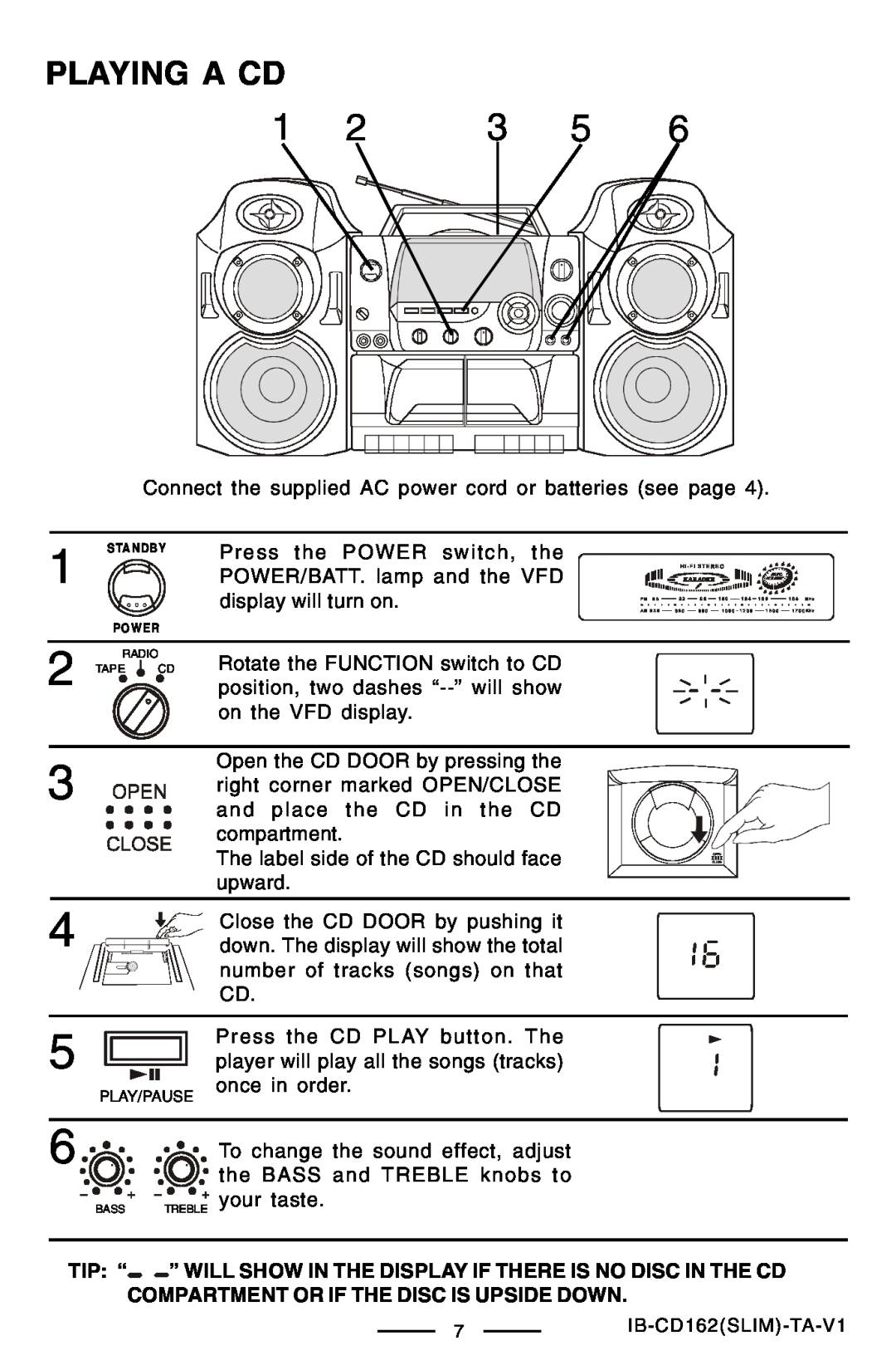 Lenoxx Electronics CD-162 operating instructions Playing A Cd 