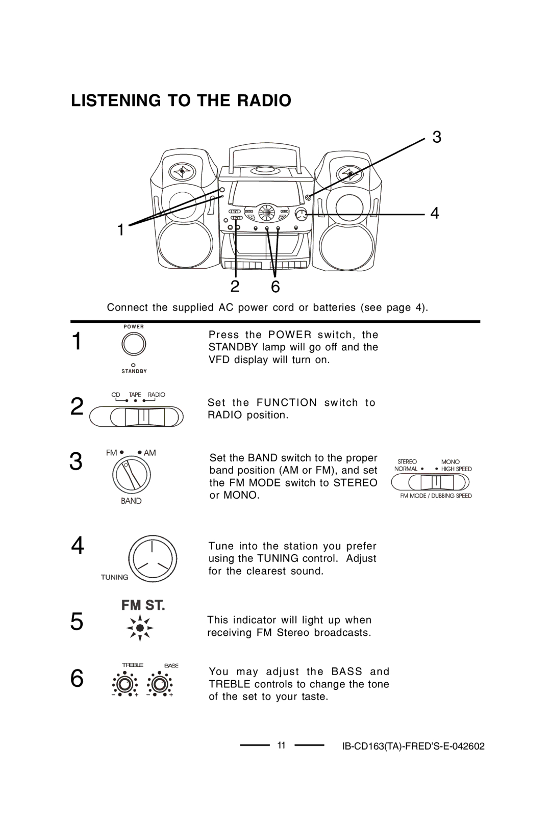 Lenoxx Electronics CD-163 manual Listening to the Radio 