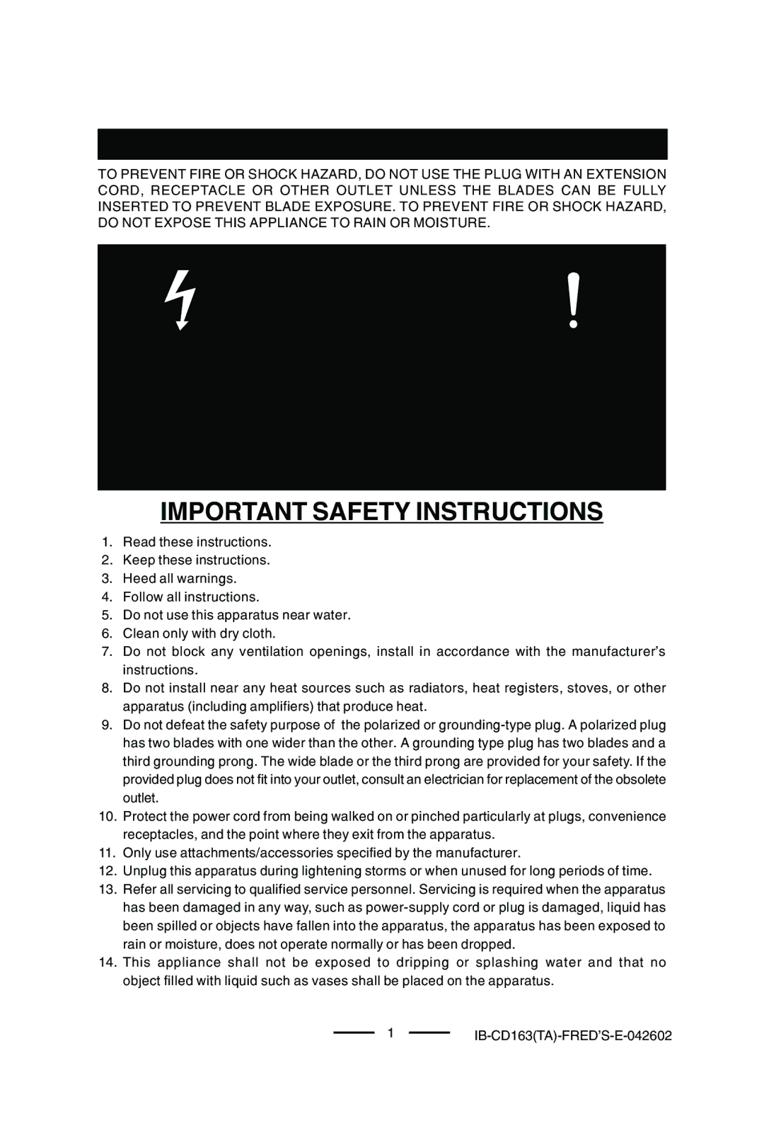 Lenoxx Electronics CD-163 manual Do not Open, Refer Servicing to Qualified Service Personnel 