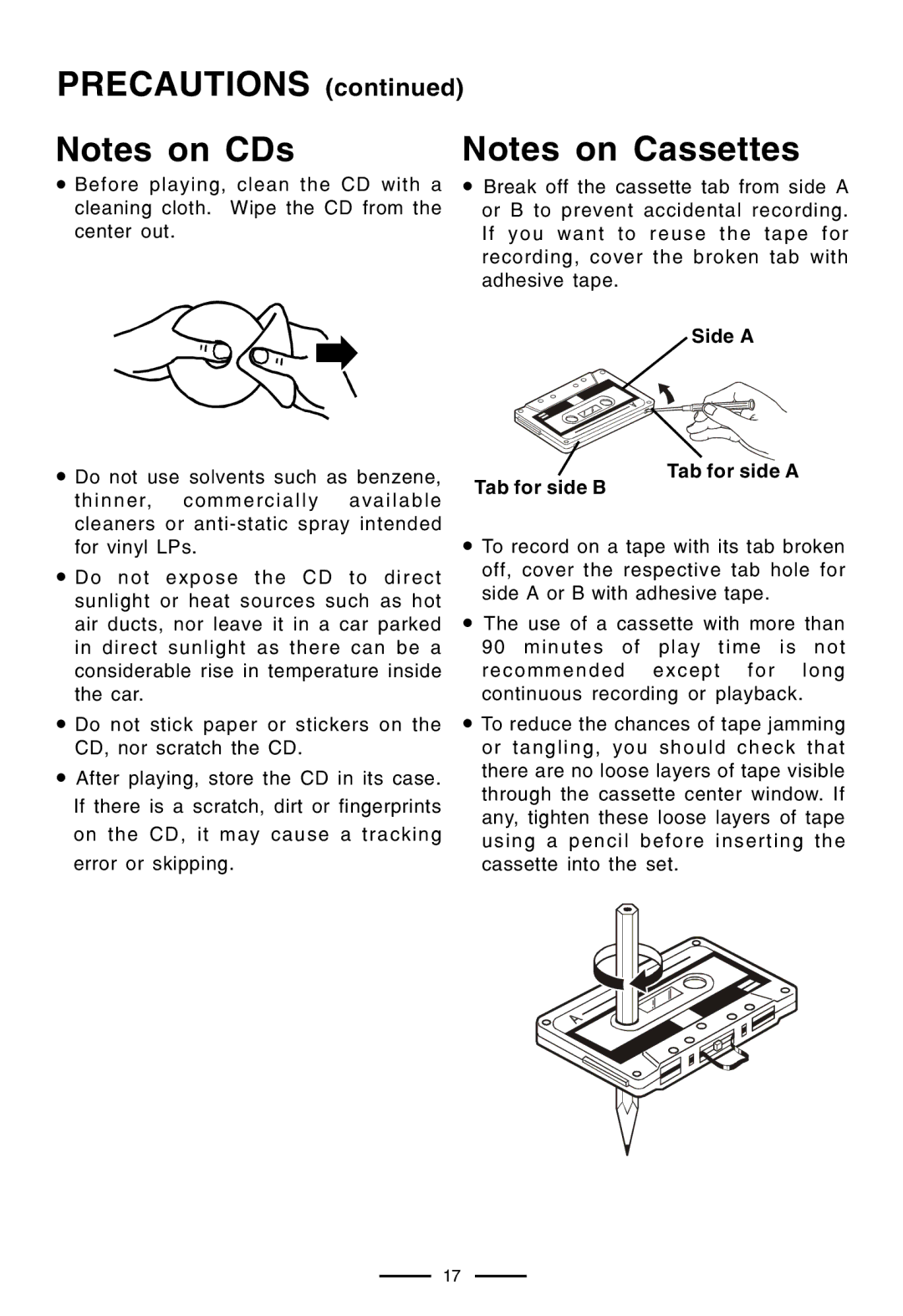 Lenoxx Electronics CD-210 manual Precautions 