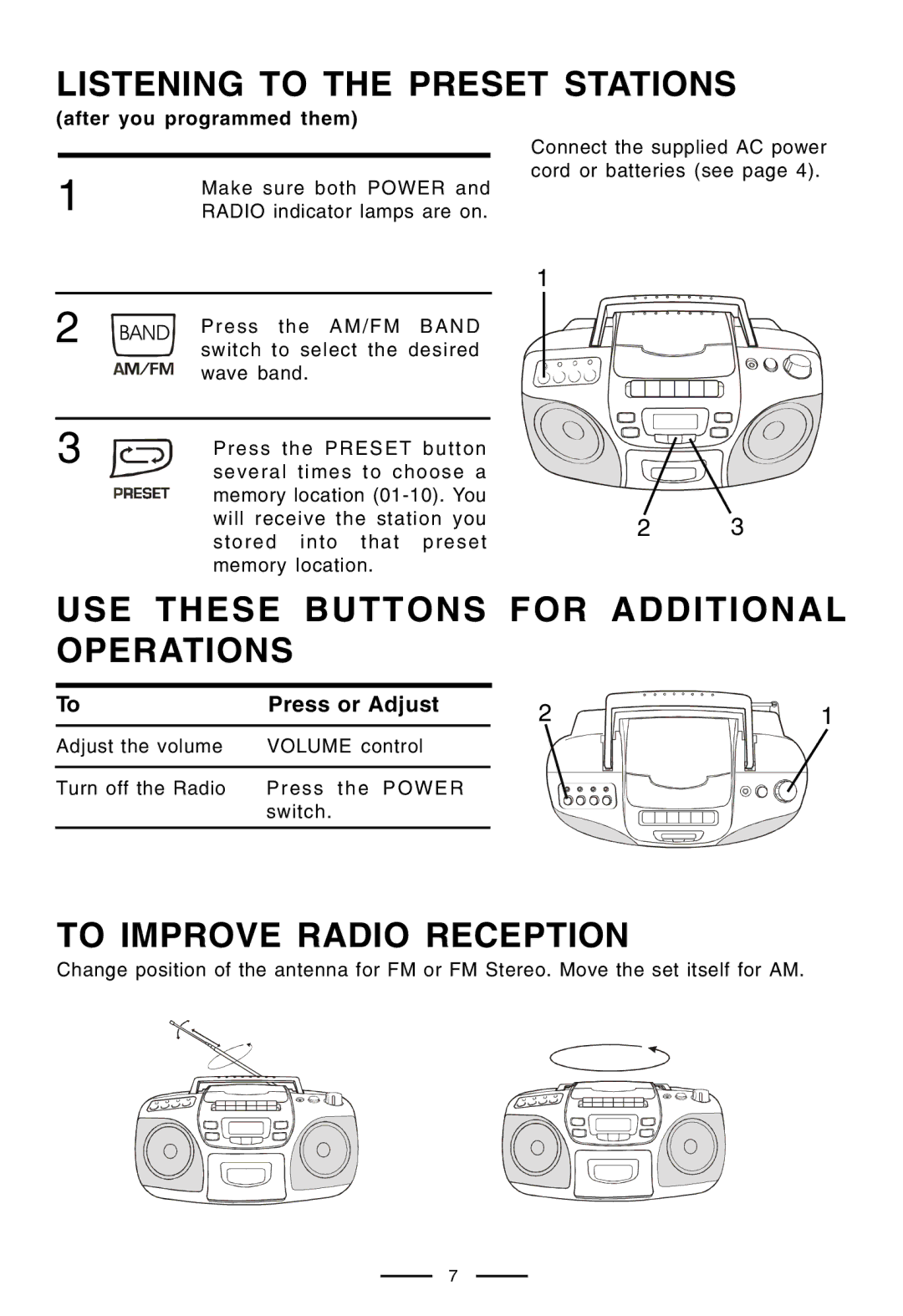 Lenoxx Electronics CD-210 manual Listening to the Preset Stations, USE These Buttons for Additional Operations 