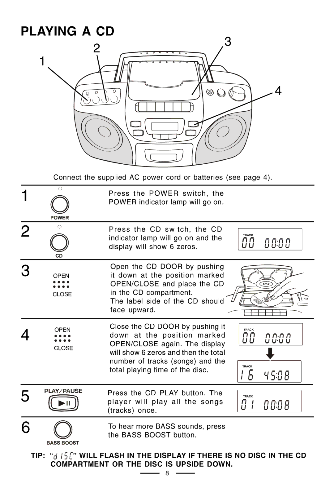 Lenoxx Electronics CD-210 manual Playing a CD 