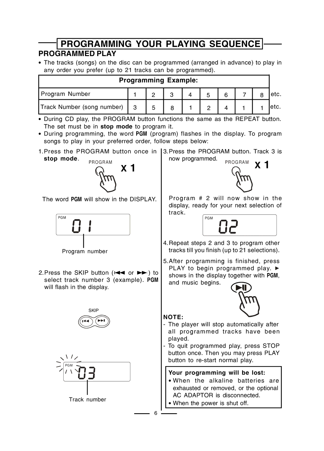 Lenoxx Electronics CD-50 operating instructions Programming Your Playing Sequence, Programmed Play 