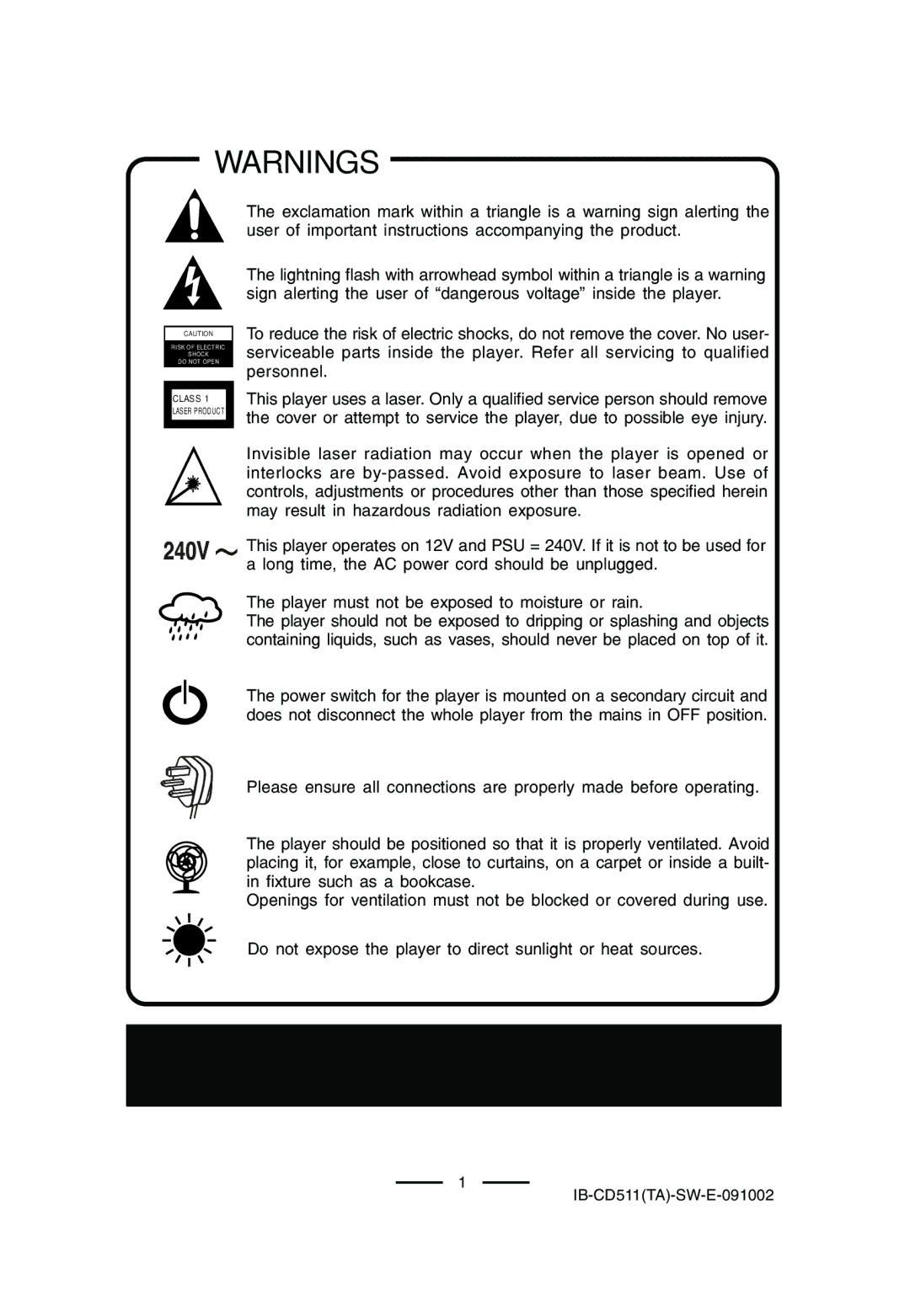 Lenoxx Electronics CD-511 manual Class 