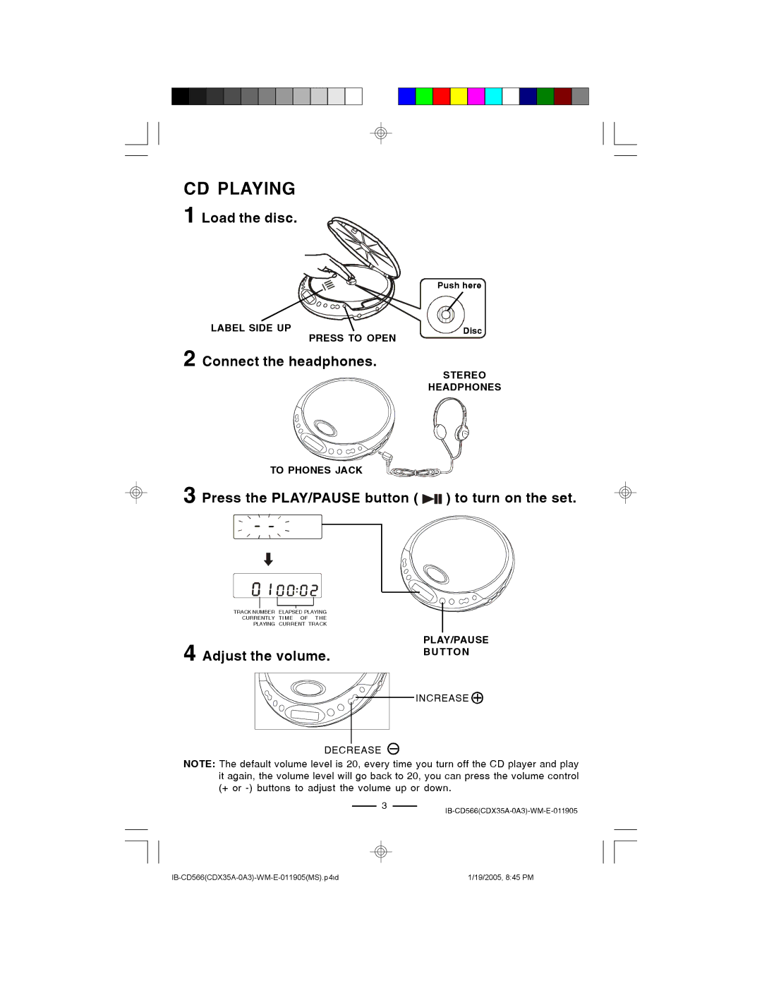 Lenoxx Electronics CD-566 manual CD Playing, Adjust the volume 