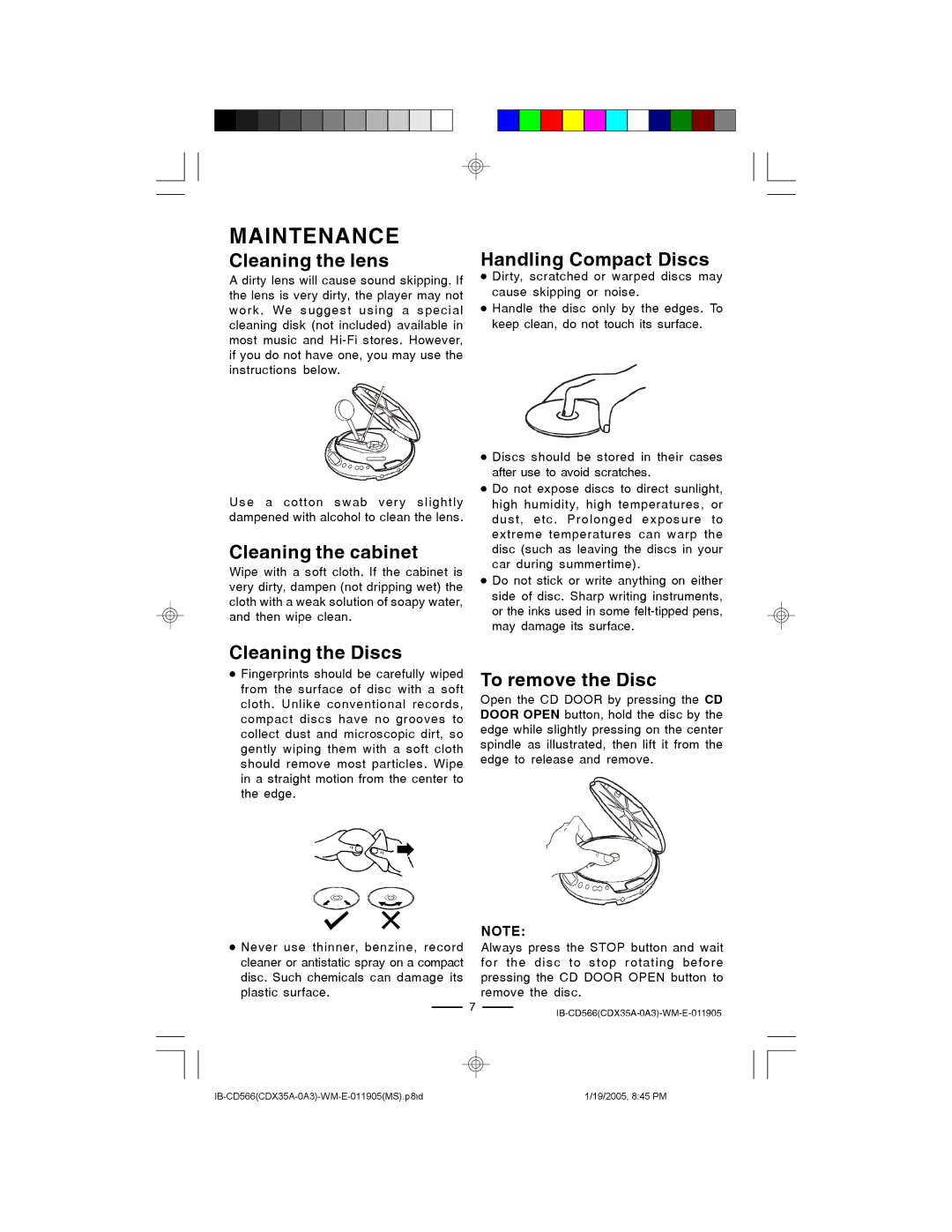 Lenoxx Electronics CD-566 manual Maintenance, Cleaning the lens 