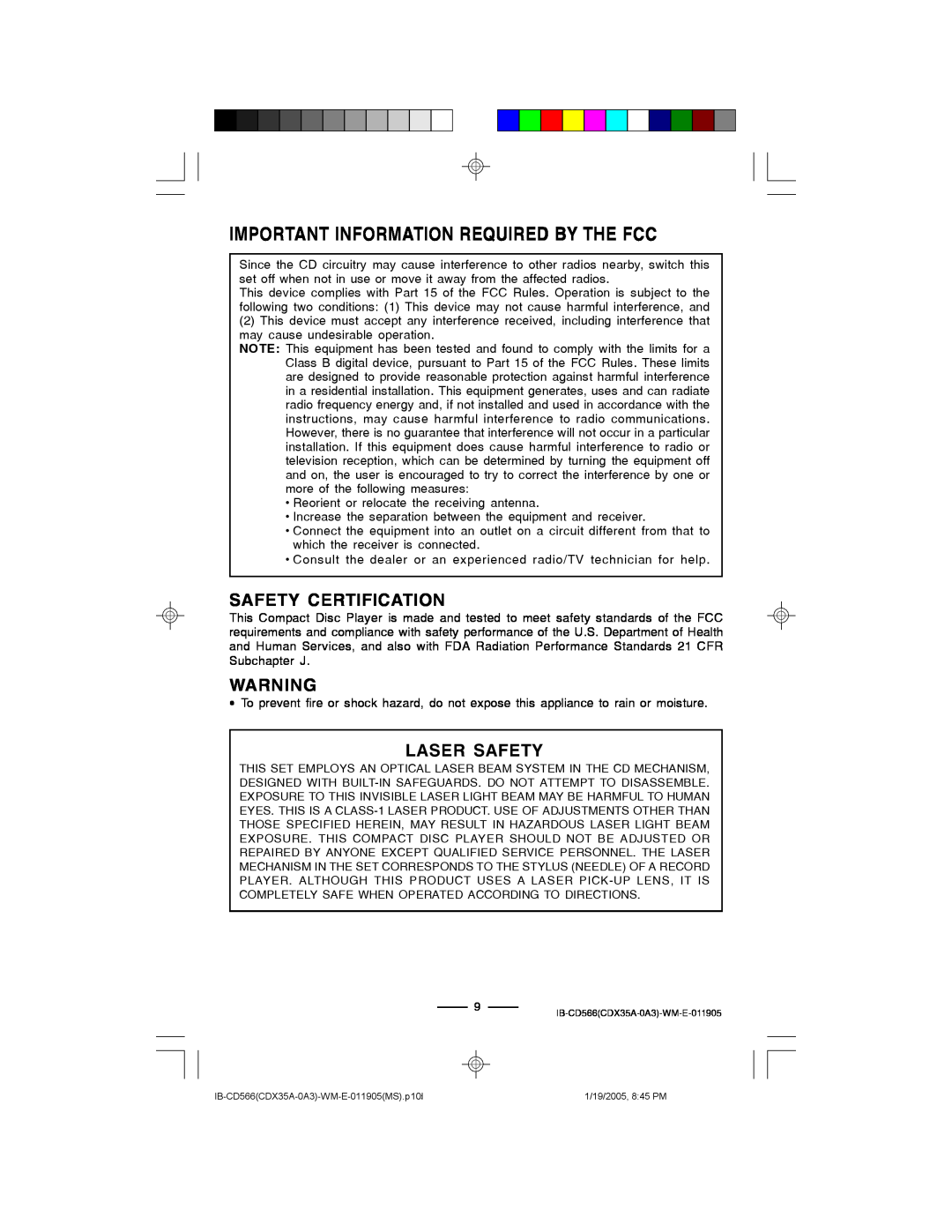 Lenoxx Electronics CD-566 manual Important Information Required By The Fcc, Safety Certification, Laser Safety 