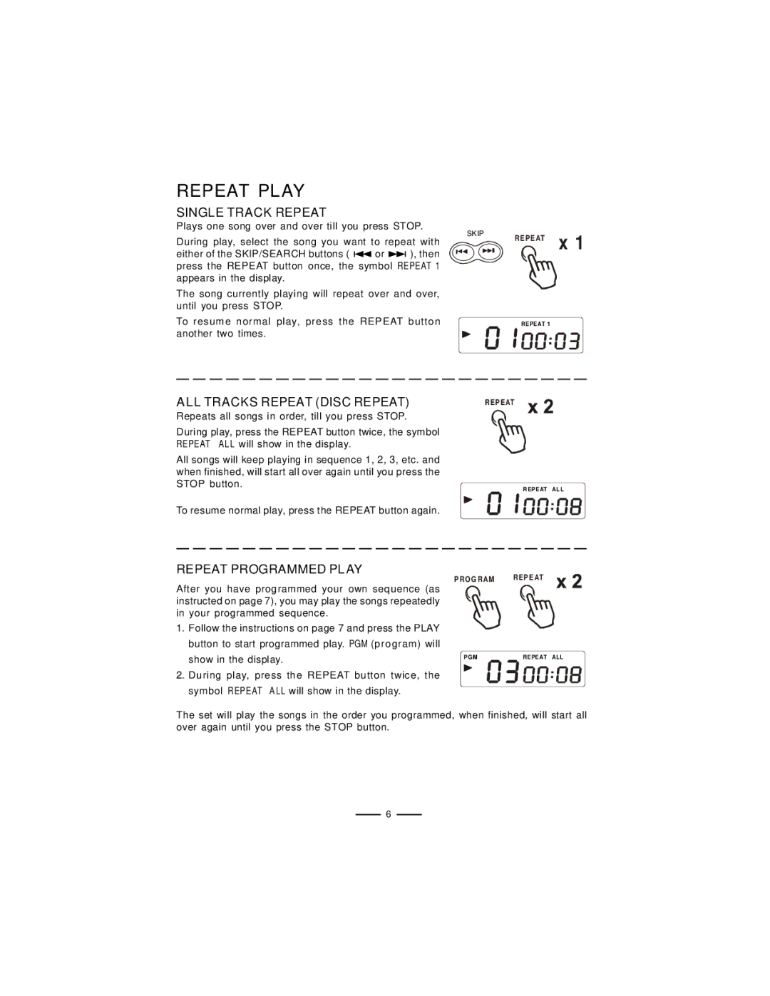 Lenoxx Electronics CD-61 operating instructions Repeat Play, Single Track Repeat 