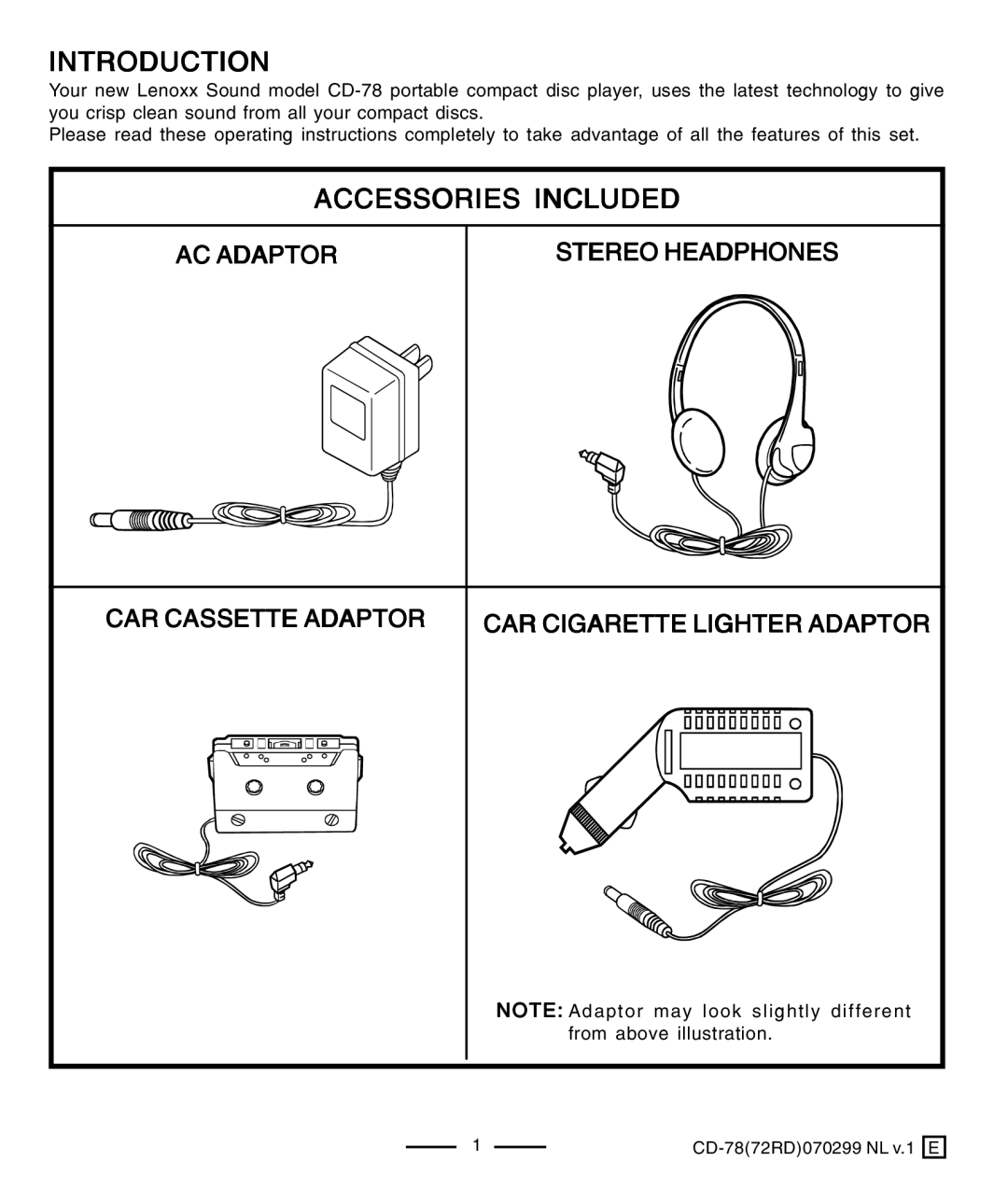 Lenoxx Electronics CD-78 operating instructions Introduction, Accessories Included 