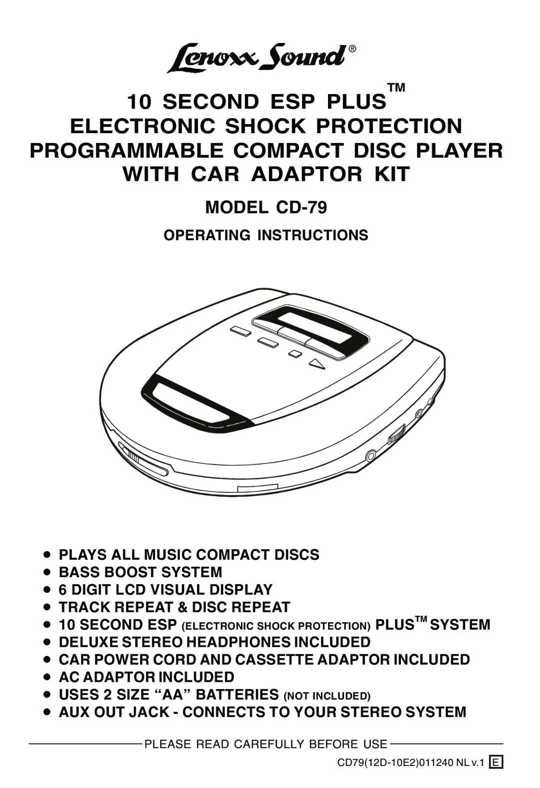 Lenoxx Electronics operating instructions Model CD-79 