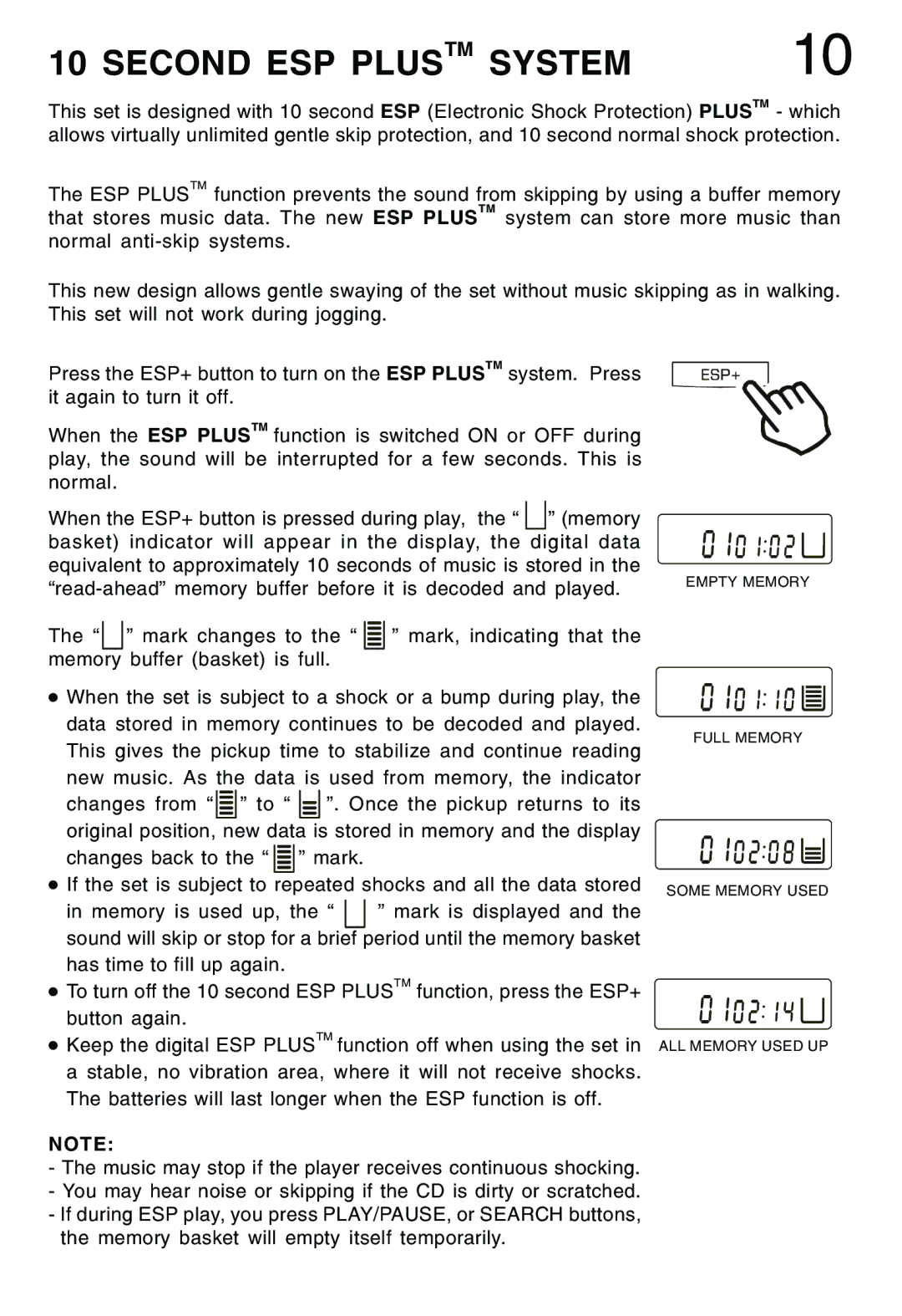 Lenoxx Electronics CD-79 operating instructions Second ESP Plustm System 