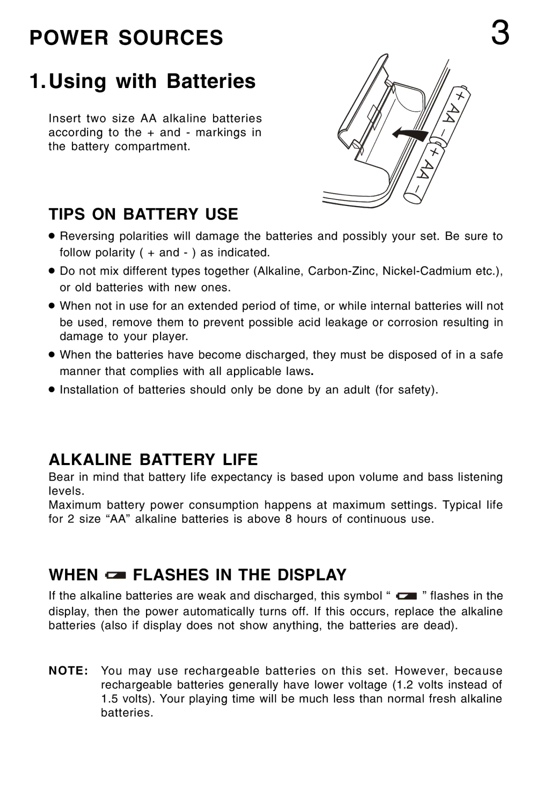 Lenoxx Electronics CD-79 operating instructions Power Sources, Using with Batteries 