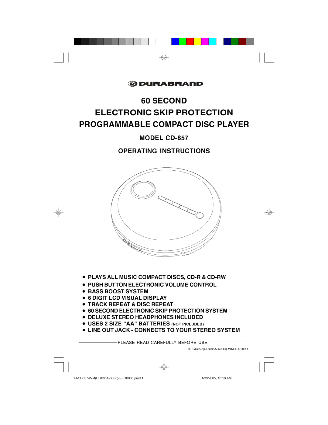 Lenoxx Electronics manual Model CD-857 Operating Instructions 