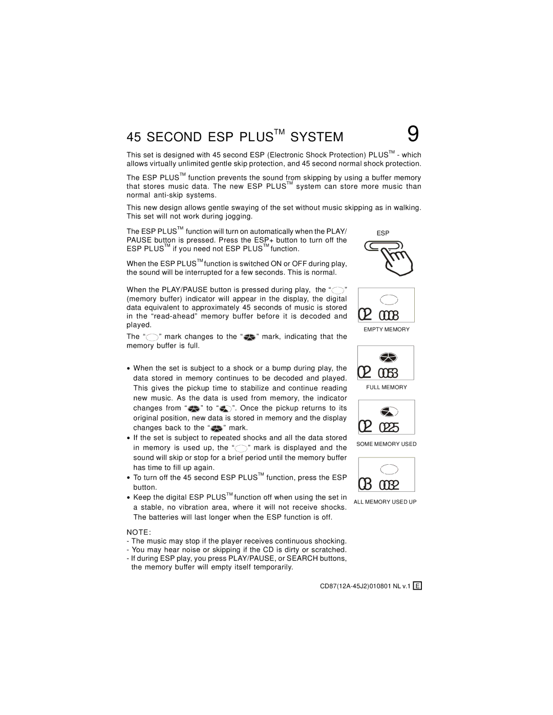 Lenoxx Electronics CD-87 operating instructions 030032, Second ESP Plustm System 