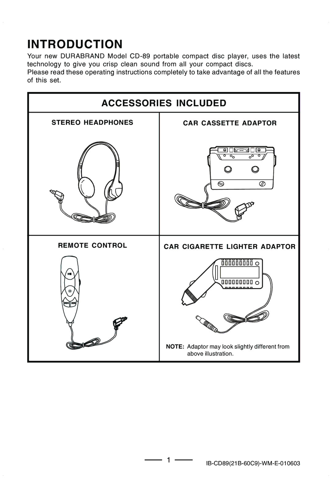 Lenoxx Electronics CD-89 manual Introduction, Accessories Included 