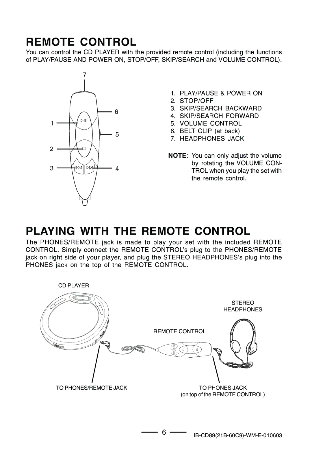 Lenoxx Electronics CD-89 manual Playing with the Remote Control 