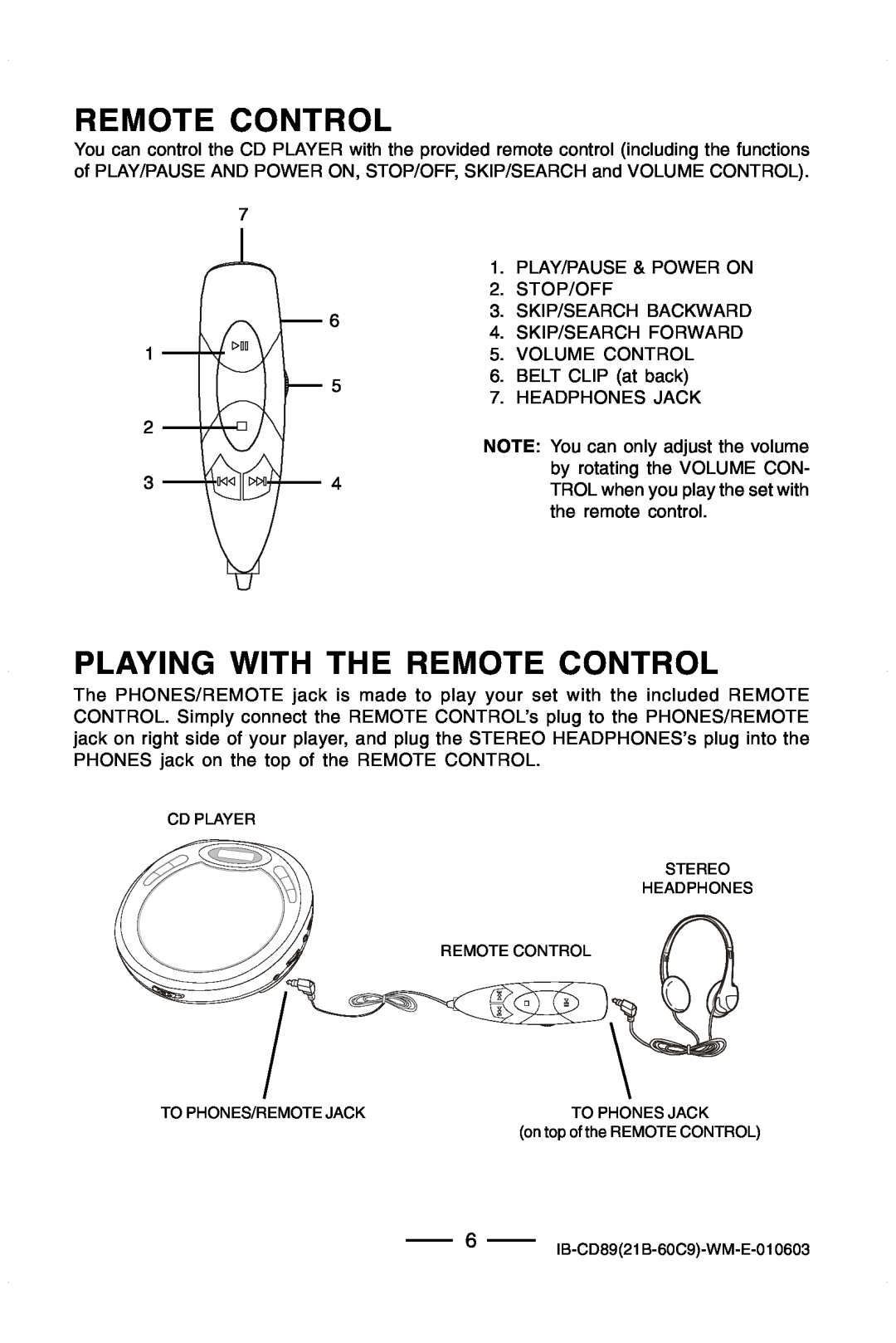 Lenoxx Electronics CD-89 manual Playing With The Remote Control 