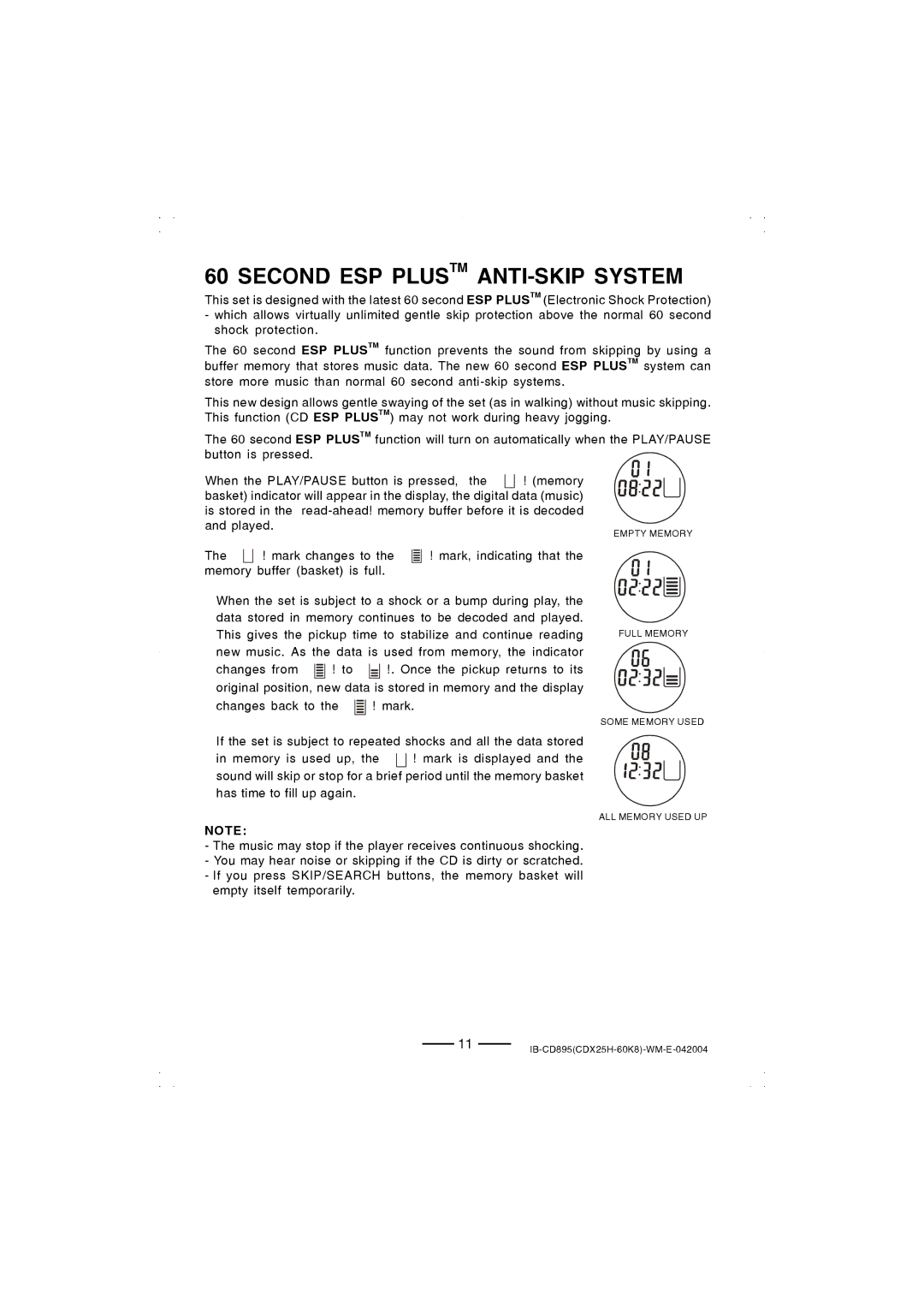 Lenoxx Electronics CD-895 manual Second ESP Plustm ANTI-SKIP System 