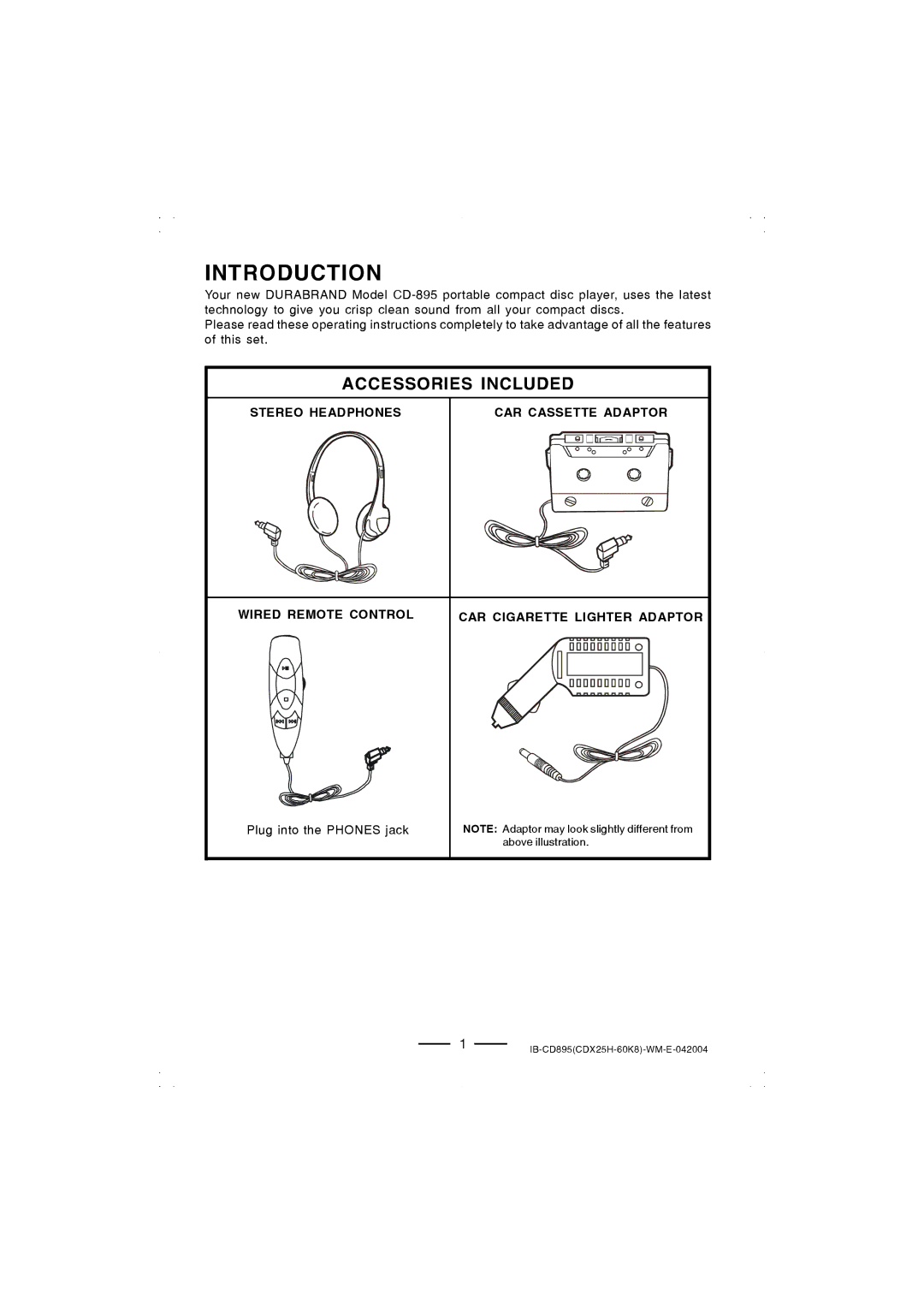 Lenoxx Electronics CD-895 manual Introduction, Accessories Included 