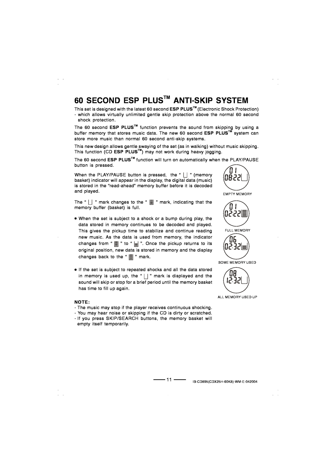 Lenoxx Electronics CD-895 manual Second Esp Plustm Anti-Skipsystem 