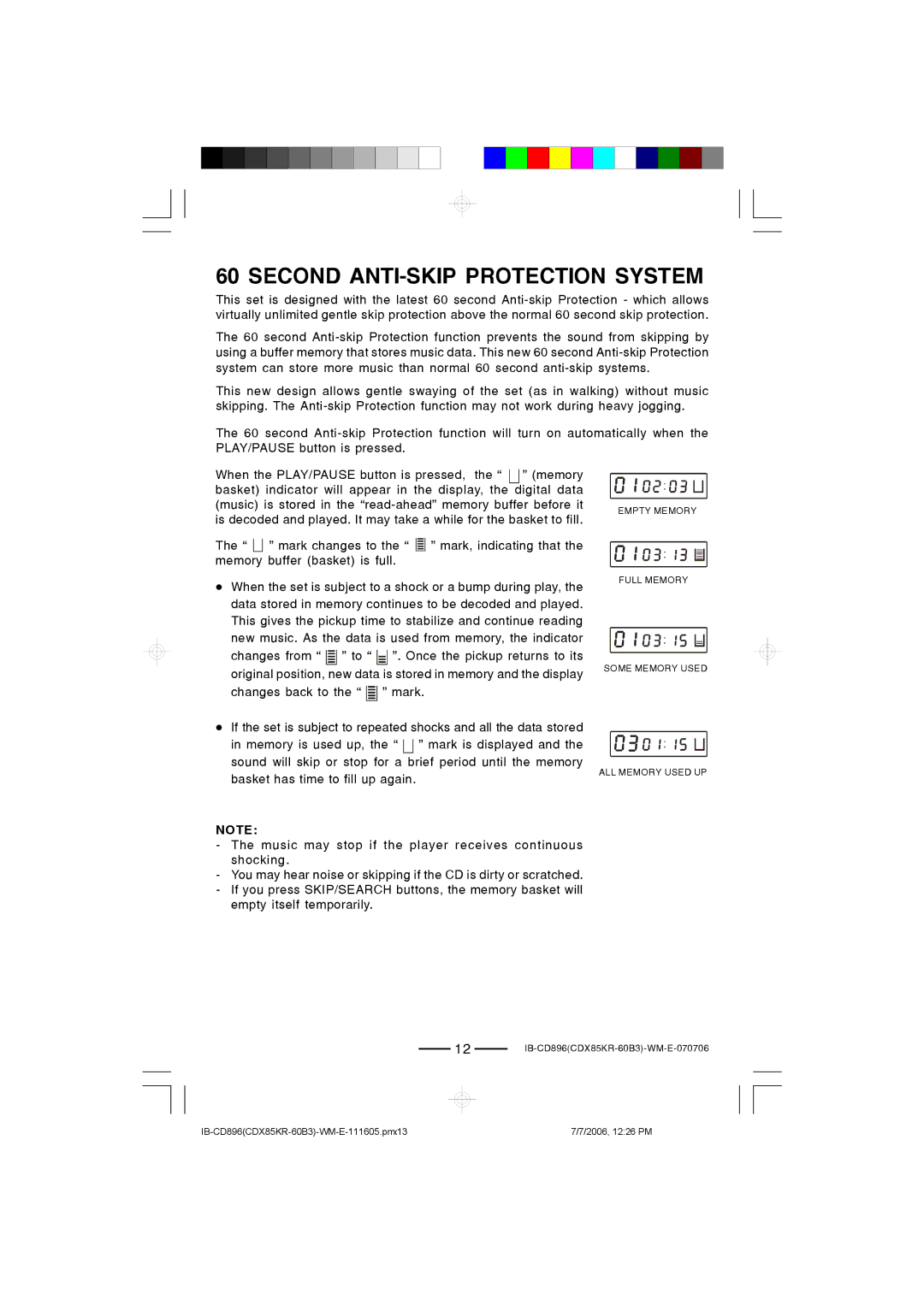 Lenoxx Electronics CD-896 operating instructions Second ANTI-SKIP Protection System 