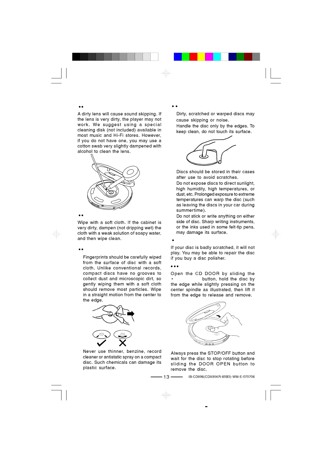 Lenoxx Electronics CD-896 operating instructions Maintenance, Cleaning the lens 