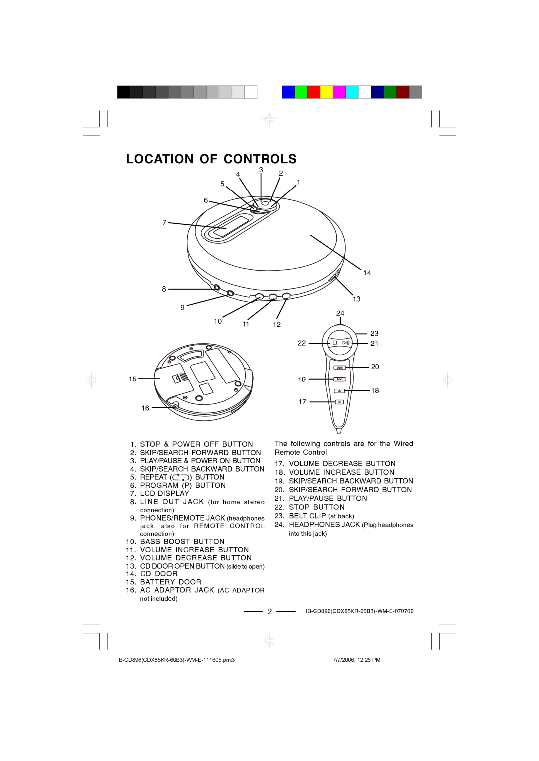 Lenoxx Electronics CD-896 operating instructions Location of Controls, CD Door Battery Door 