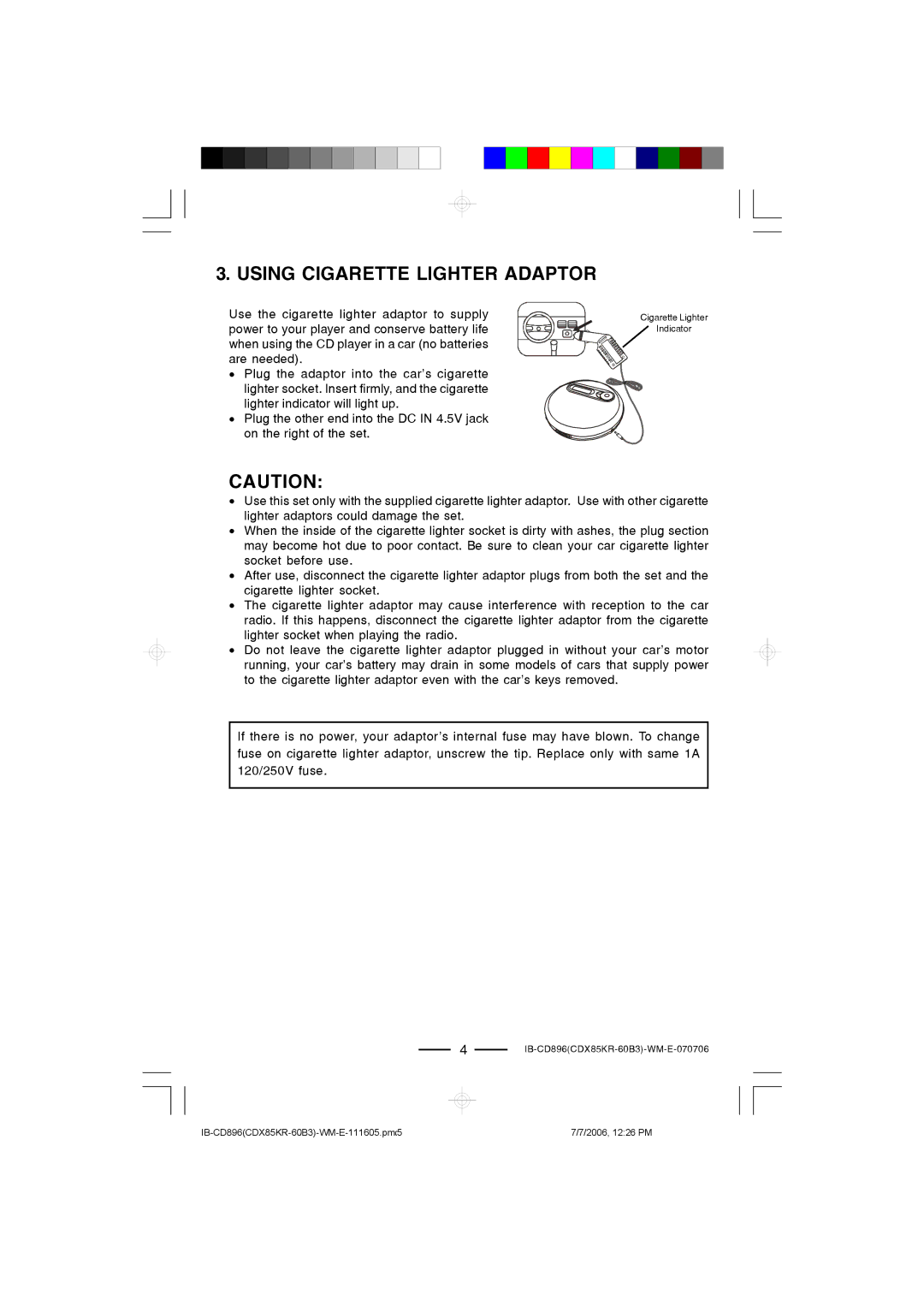 Lenoxx Electronics CD-896 operating instructions Using Cigarette Lighter Adaptor 