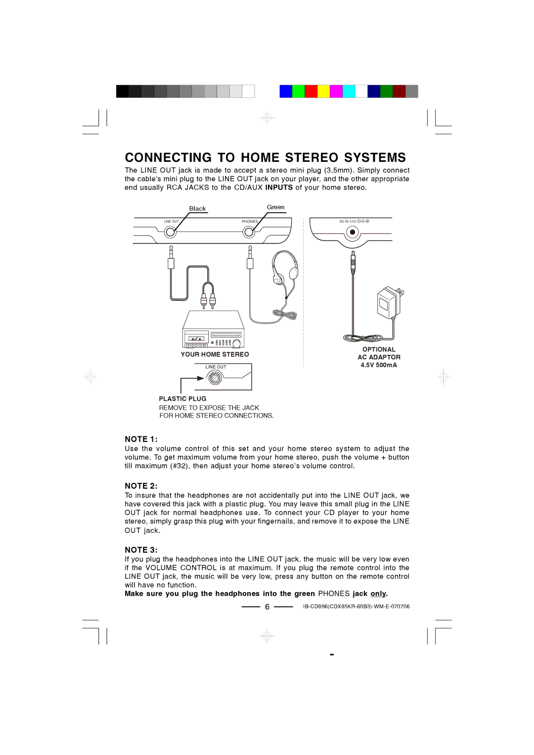 Lenoxx Electronics CD-896 operating instructions Connecting to Home Stereo Systems 