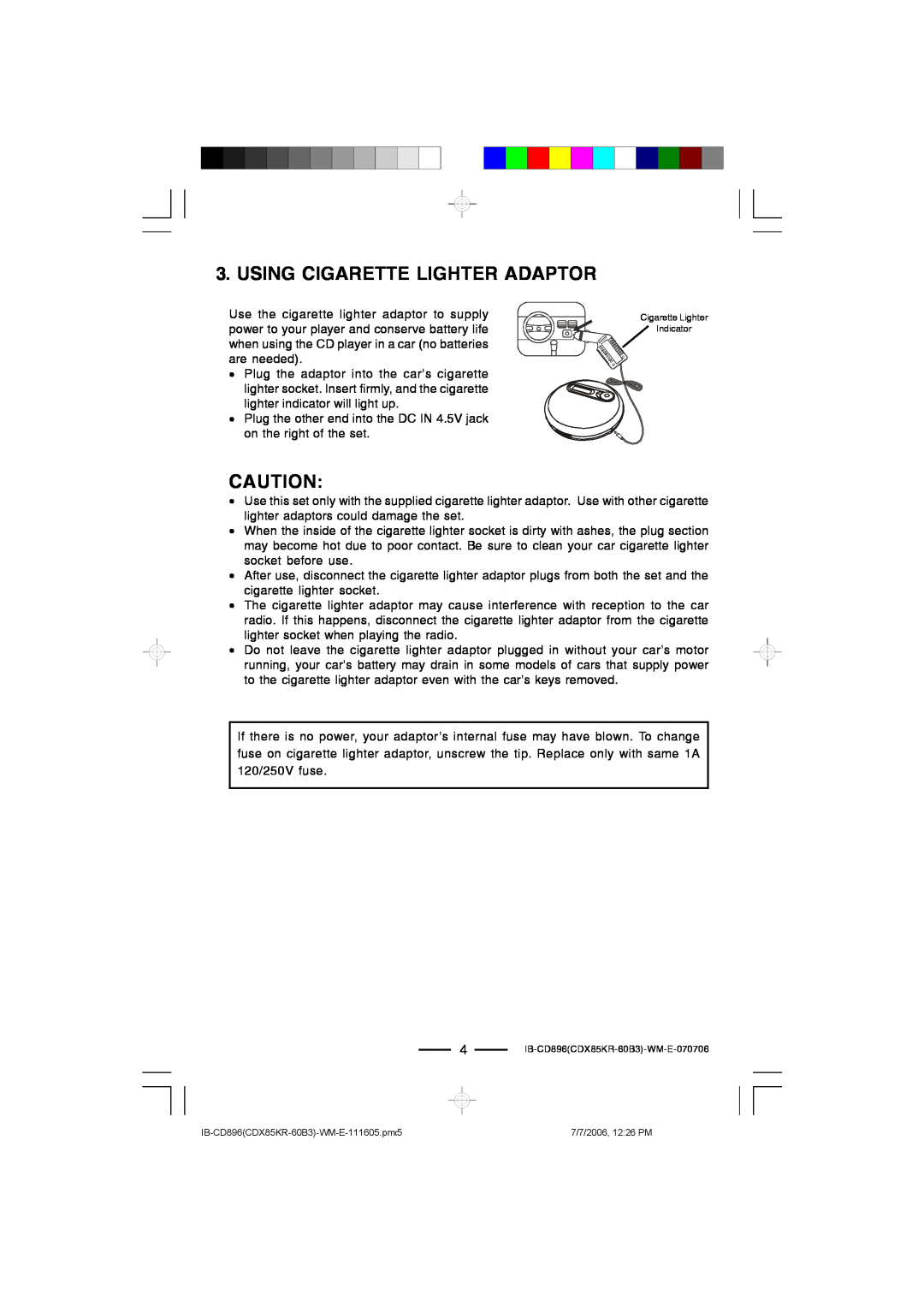 Lenoxx Electronics CD-896 operating instructions Using Cigarette Lighter Adaptor 