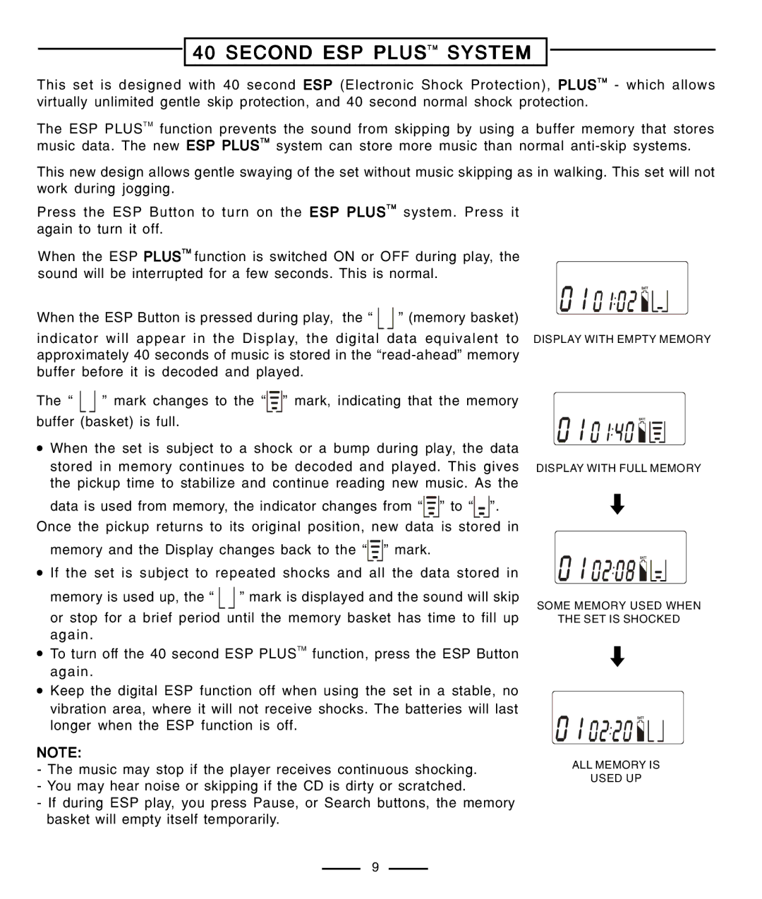 Lenoxx Electronics CD-91 operating instructions ALL Memory is Used UP 